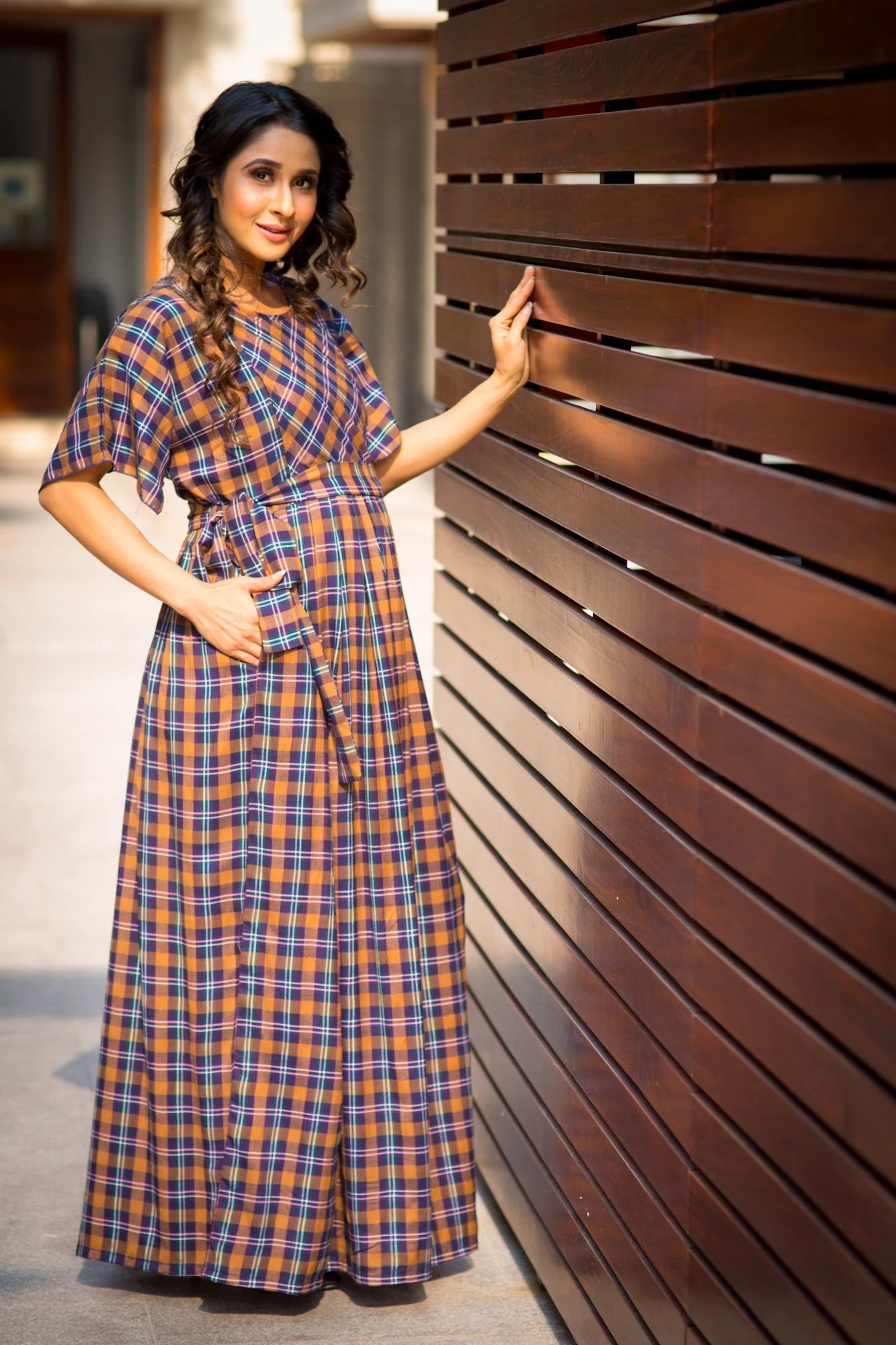 Luxe Chocolate Brown Plaid Maternity & Nursing Maxi - Chenance