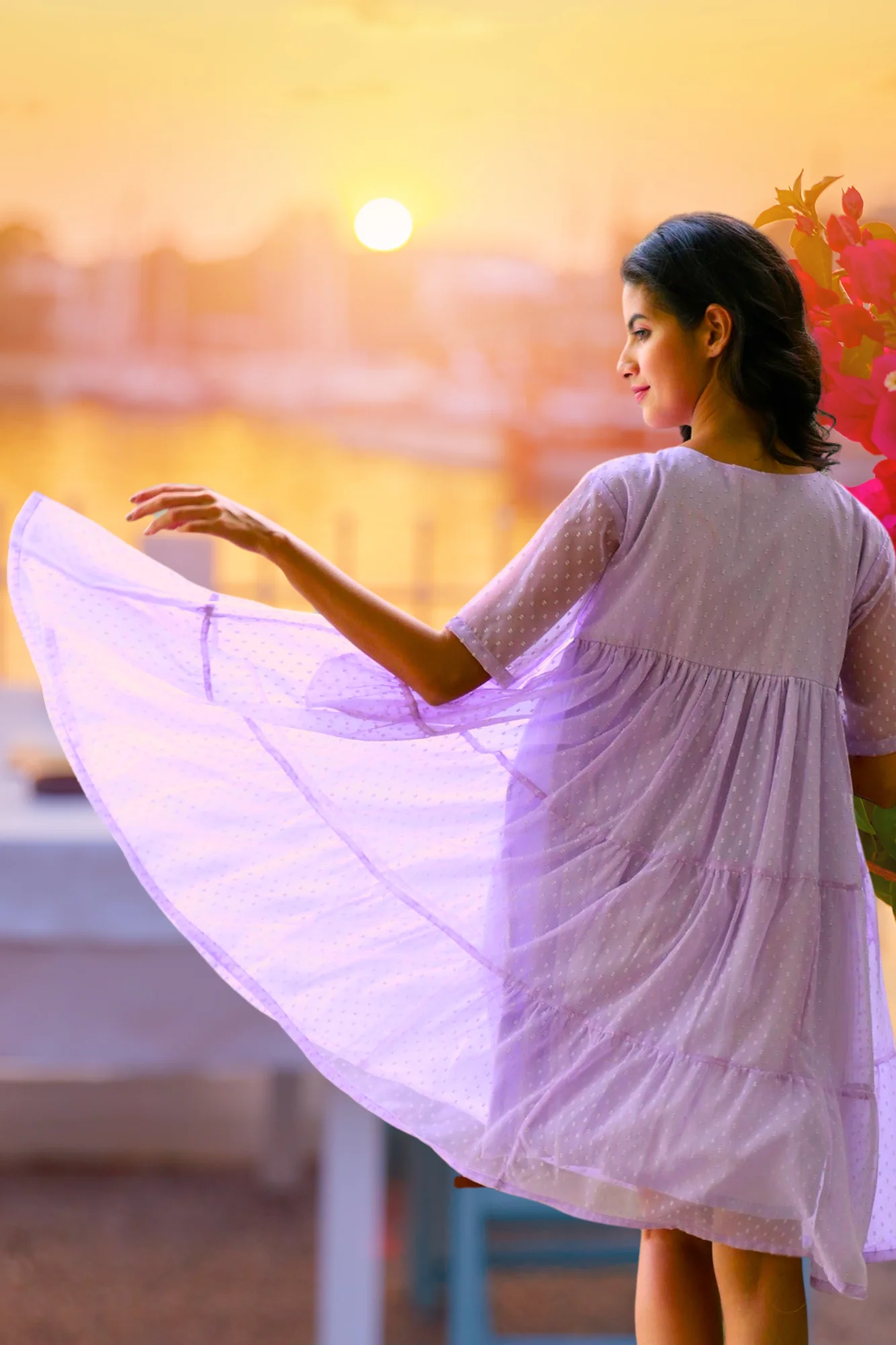 Charming Lilac Maternity & Nursing Layered Knee Dress - Chenance