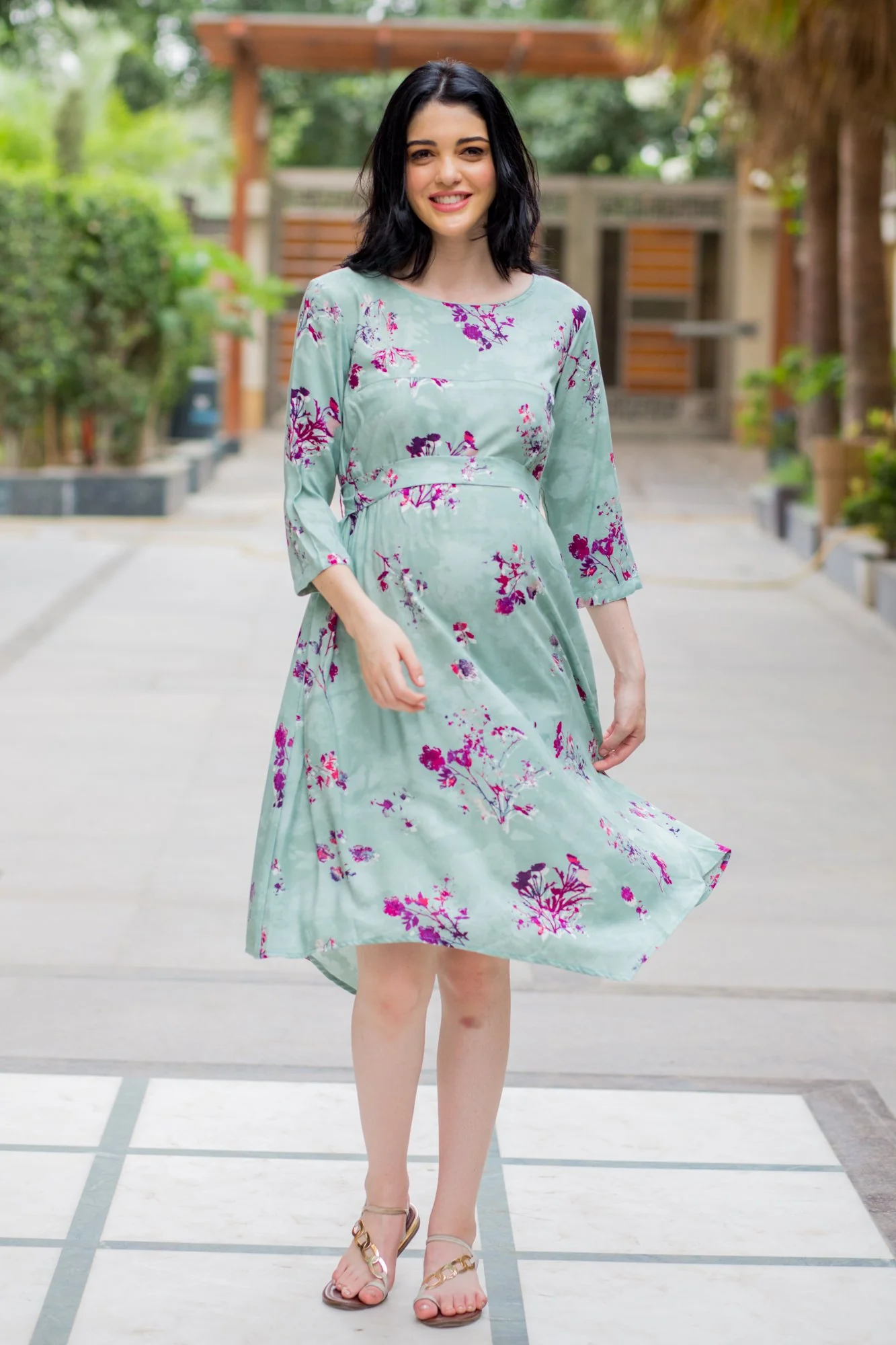 Fresh Mint Maternity & Nursing Horizontal Zip Dress - Chenance