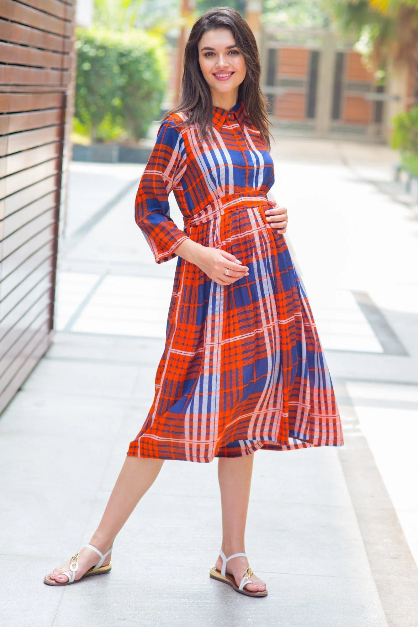 Amber Check Maternity & Nursing Dress - Chenance