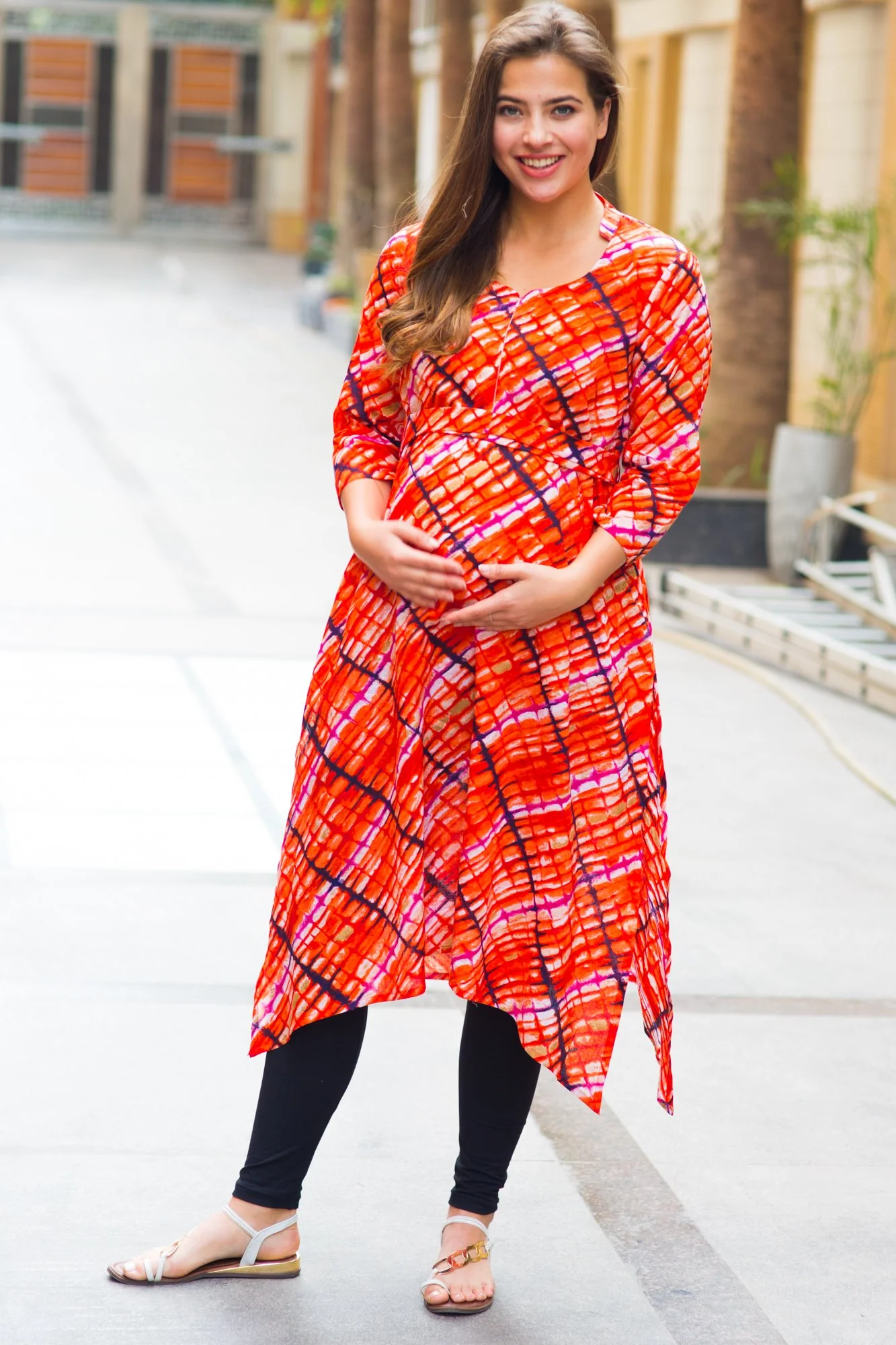 Abstract Saffron Cotton Maternity & Nursing Kurta - Chenance