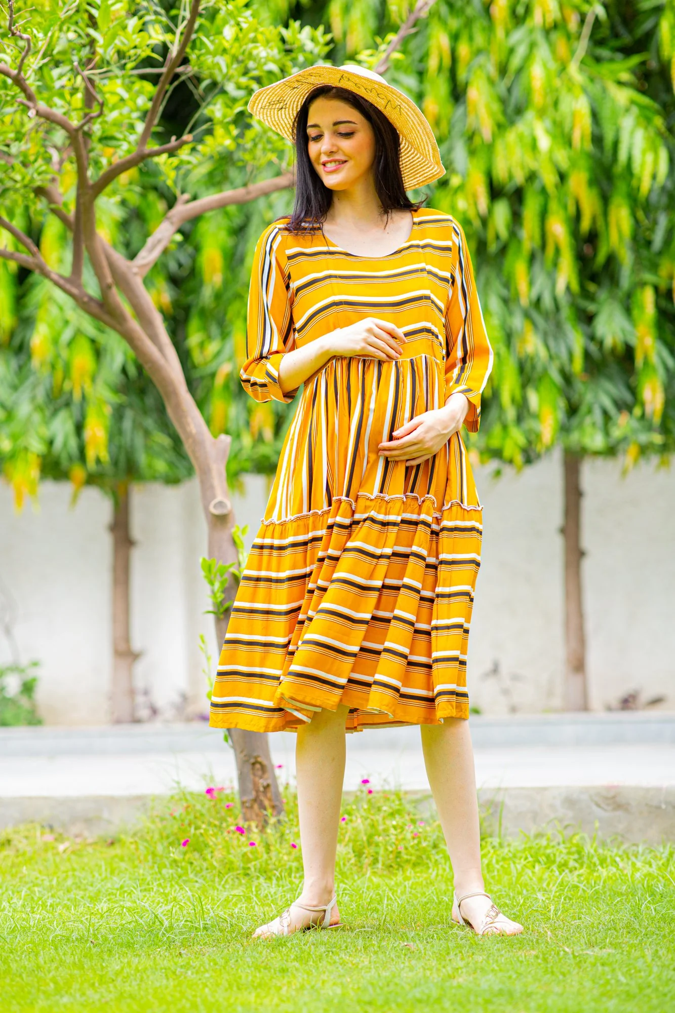 Canary Stripe Maternity & Nursing Dress - Chenance