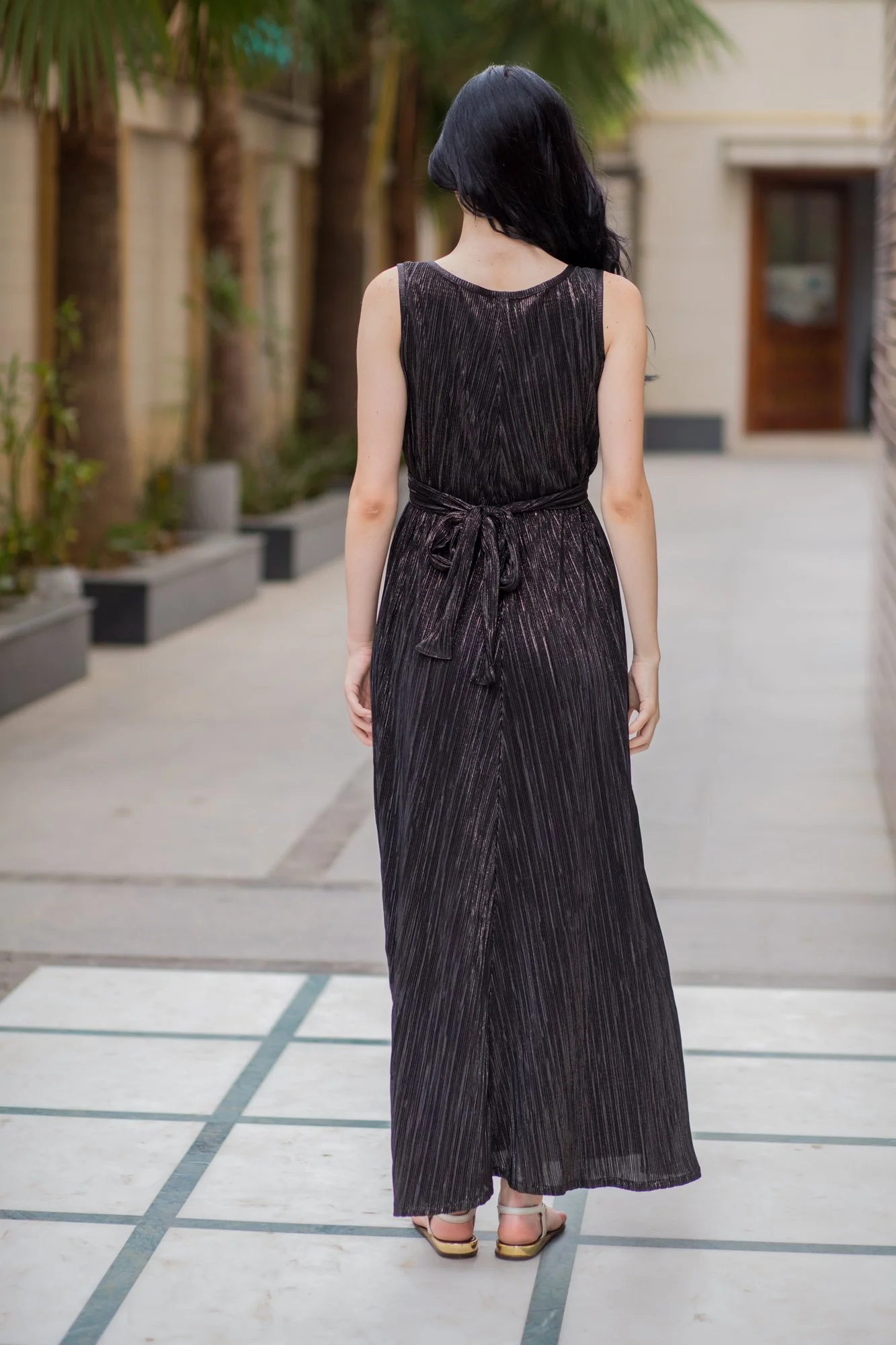 Exclusive Black Gold Pleated Maternity & Nursing Dress - Chenance