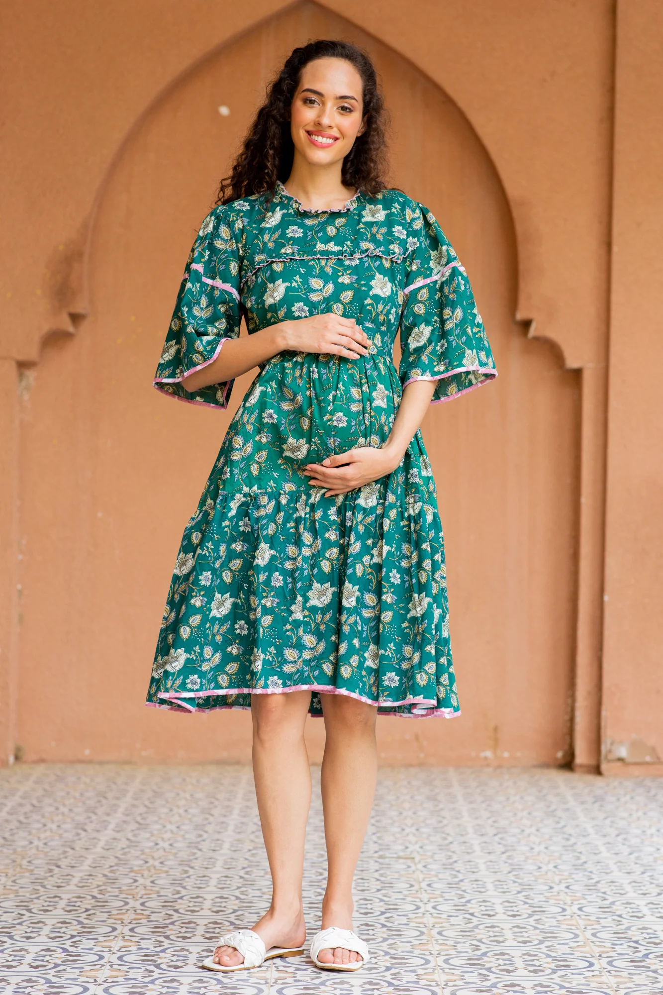 Daffodil Sapphire Maternity & Nursing Knee Dress (100% Cotton) - Chenance