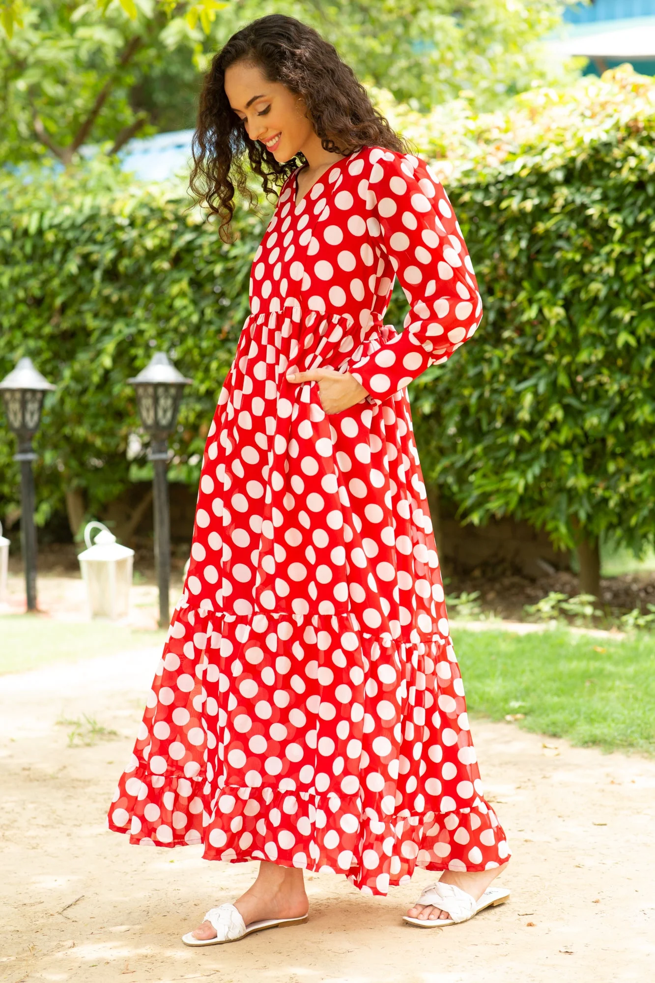 Playful Red Polka Maternity & Nursing Dress - Chenance
