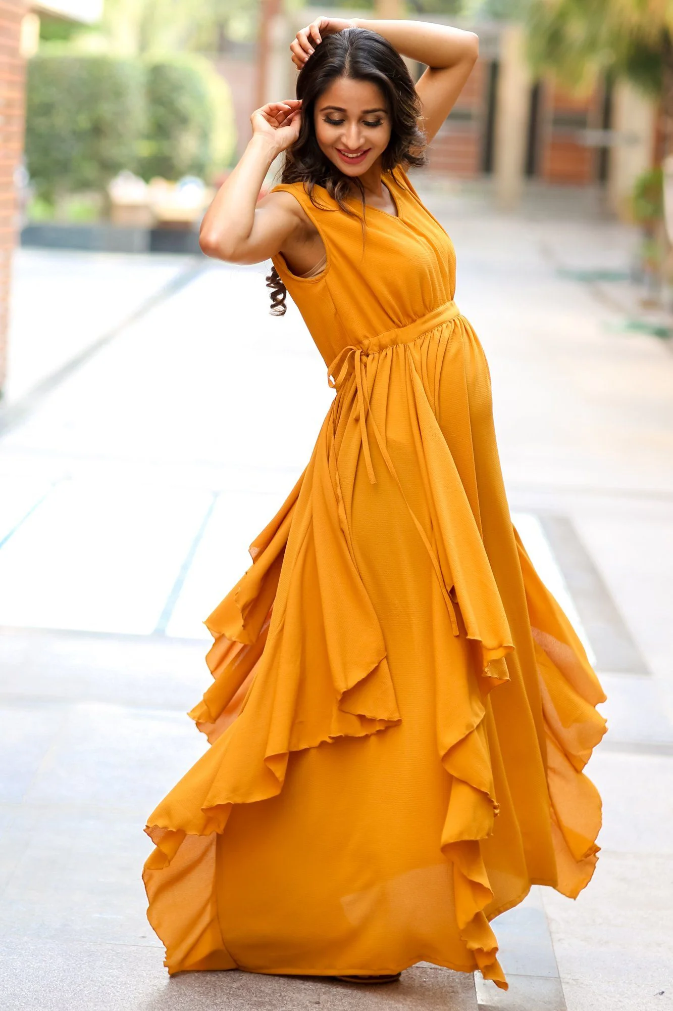 Luxe Mustard Yellow Moss Crepe Maternity Dress - Chenance