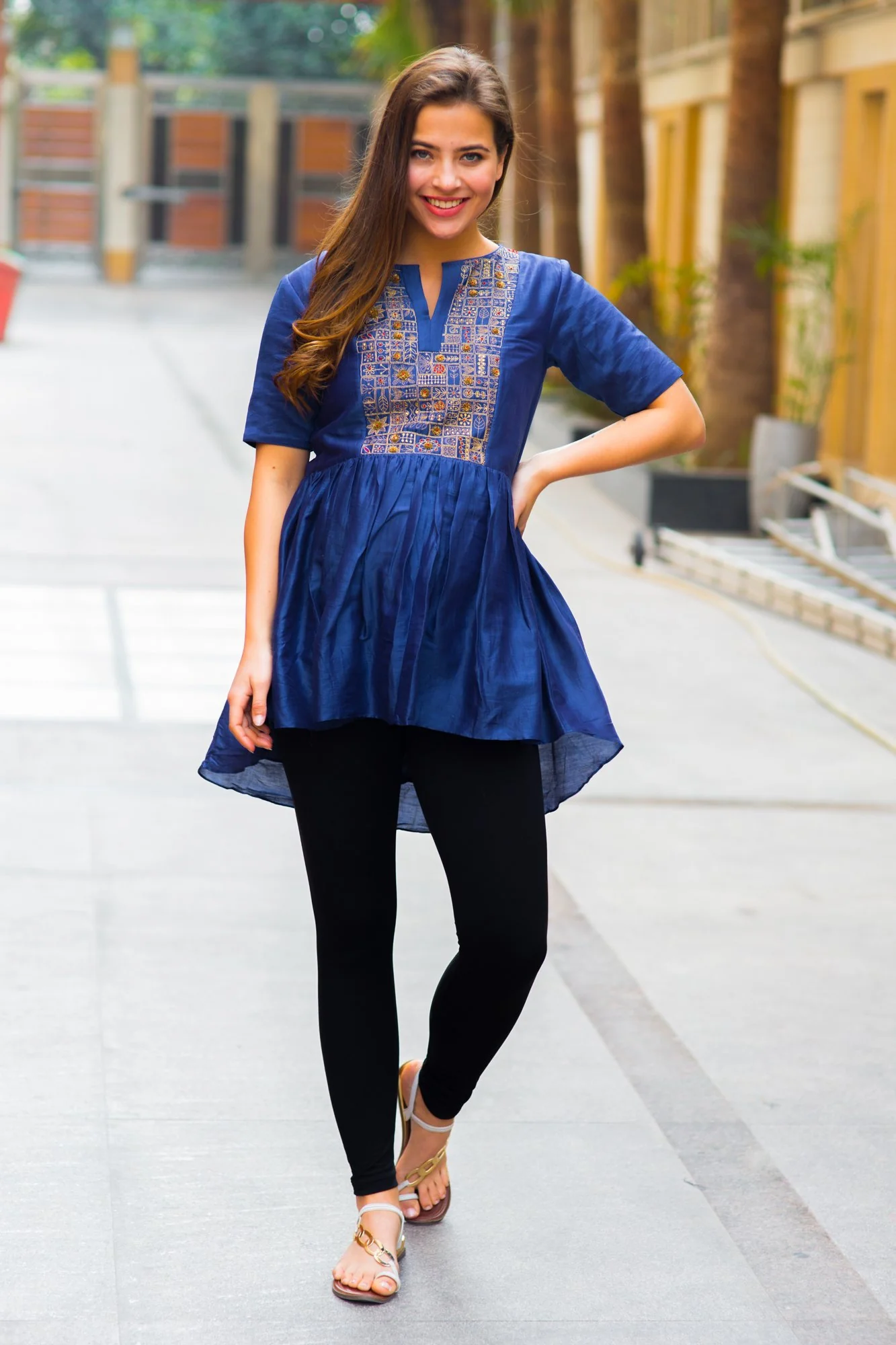 Premium Blue Embroidered Nursing Top - Chenance