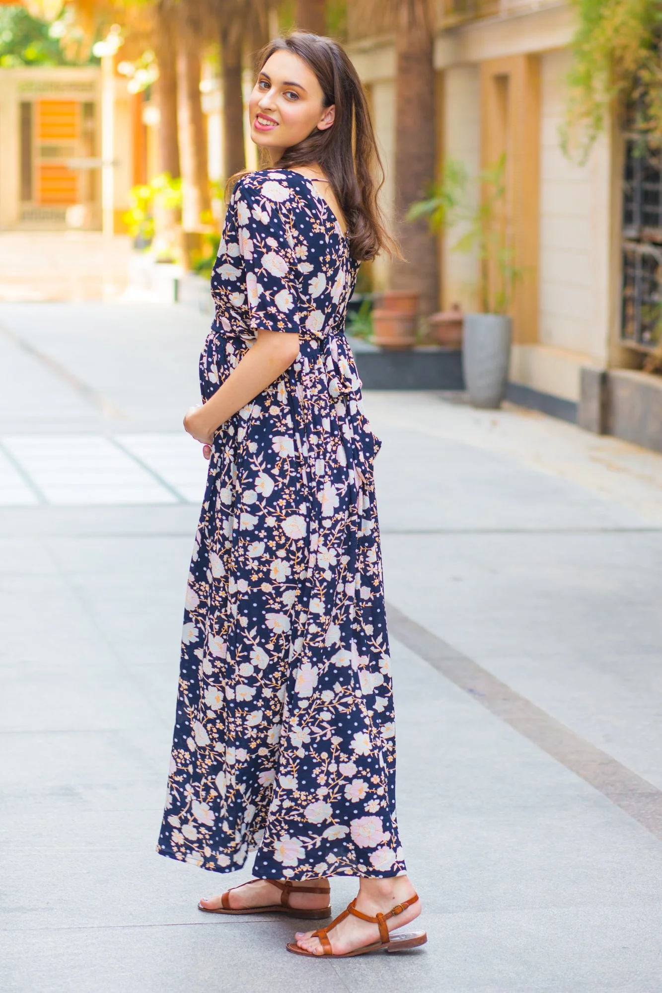 Navy Pearl Gold Maternity & Nursing Wrap Dress - Chenance