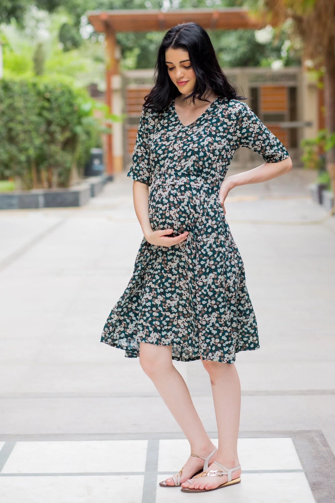 Emerald Floral Maternity & Nursing Dress - Chenance