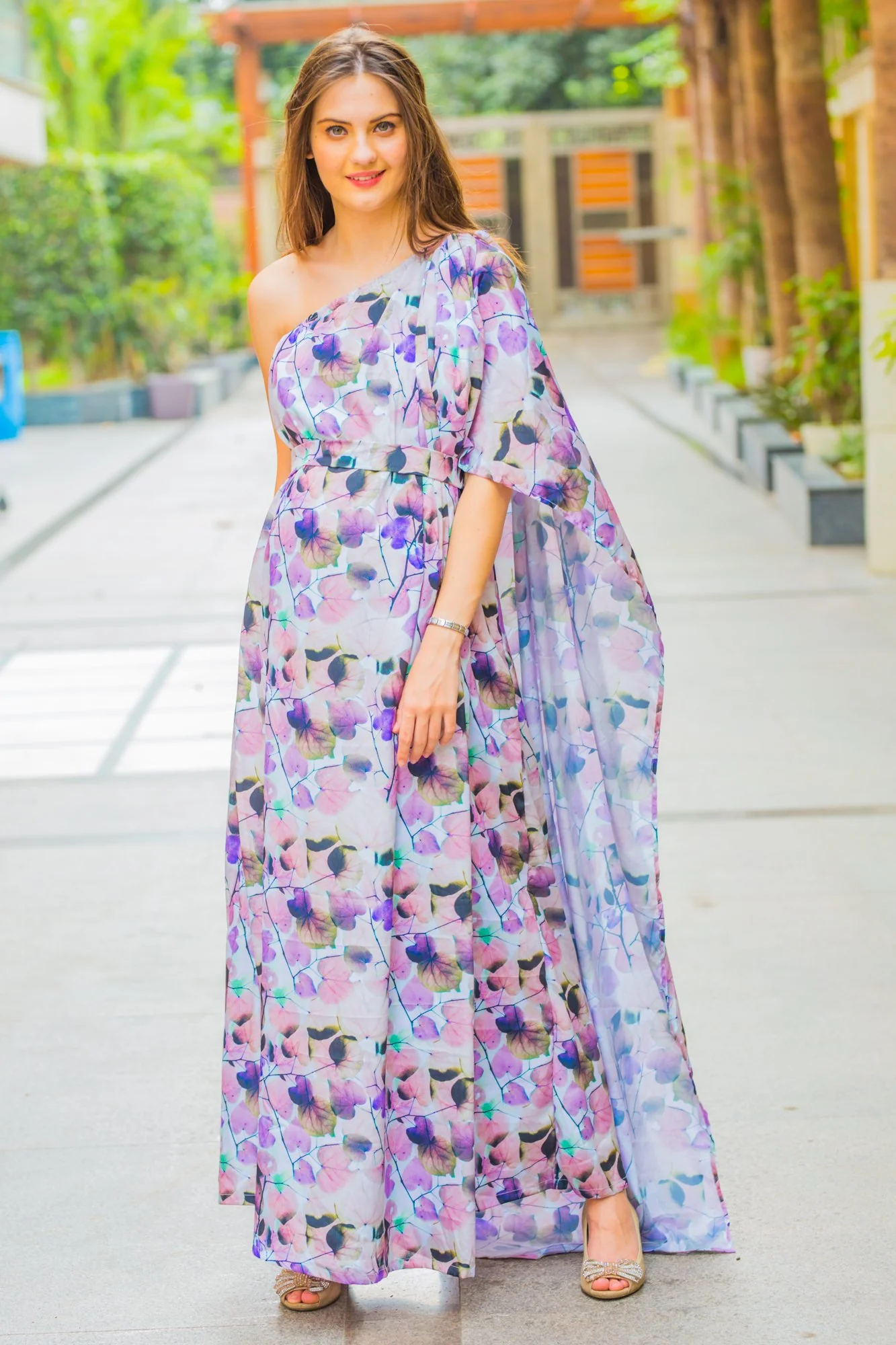 Luxe Ombre Pink One Shoulder Floral Maternity Gown - Chenance