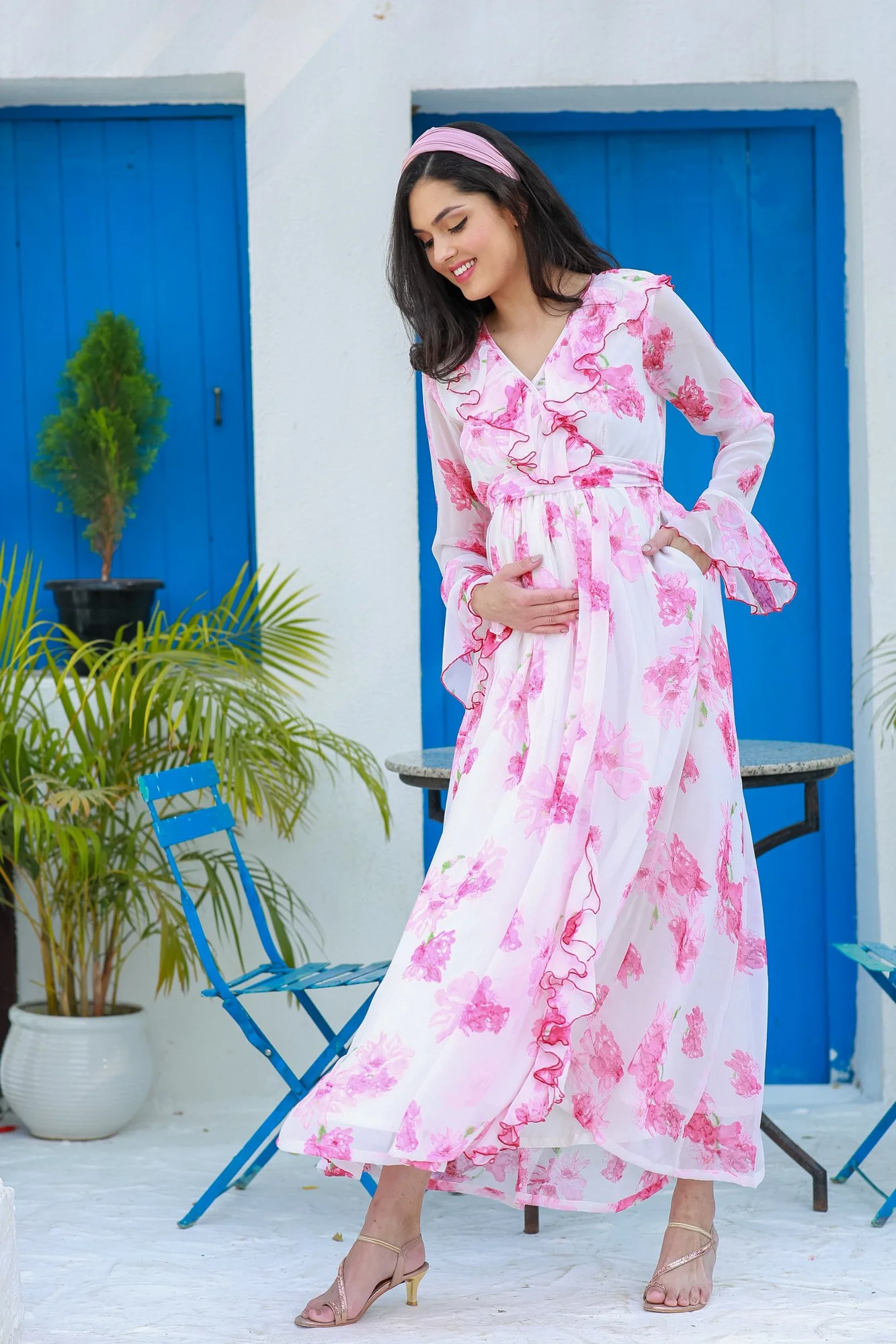 Angelic Rose Blush Maternity & Nursing Frill Dress - Chenance