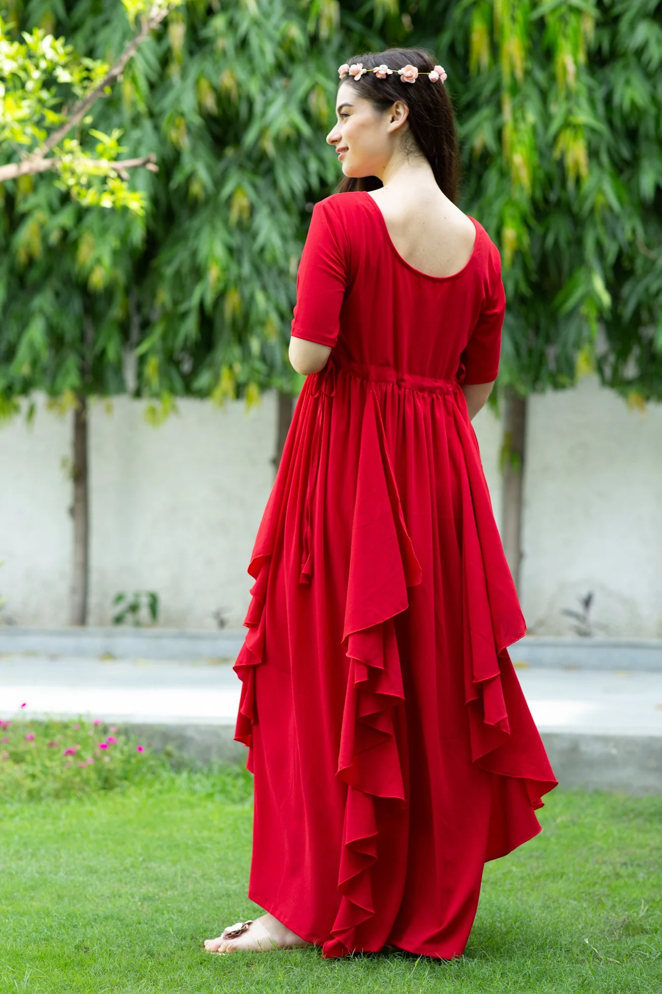 Red Bubble Satin Luxe Maternity Flow Dress - Chenance