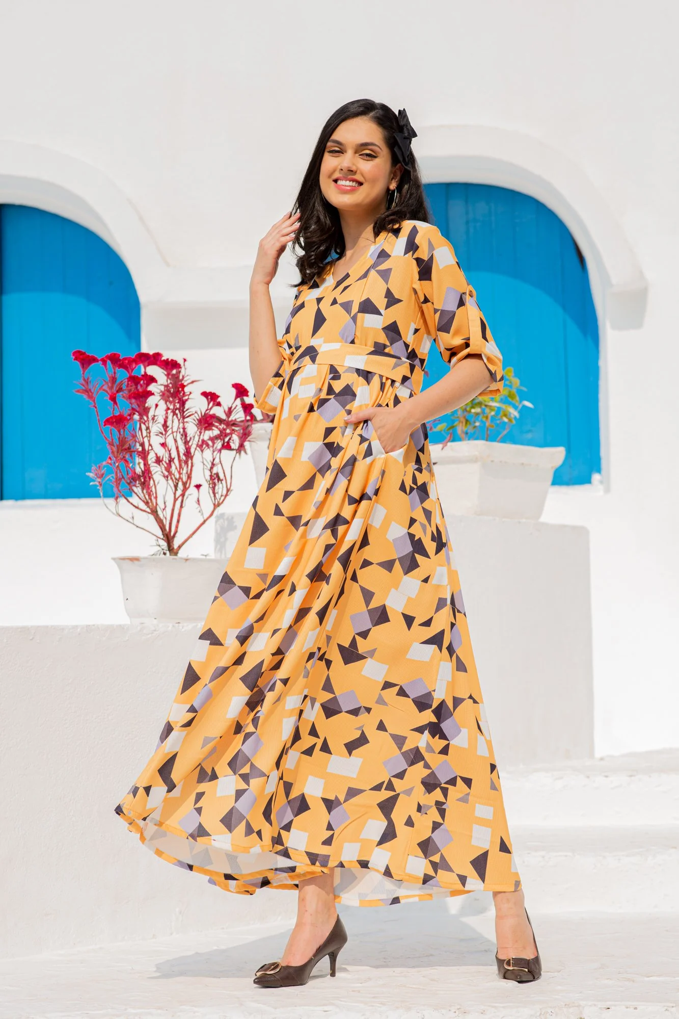 Premium Tuscan Unique Concealed Zips Maternity & Nursing Dress - Chenance