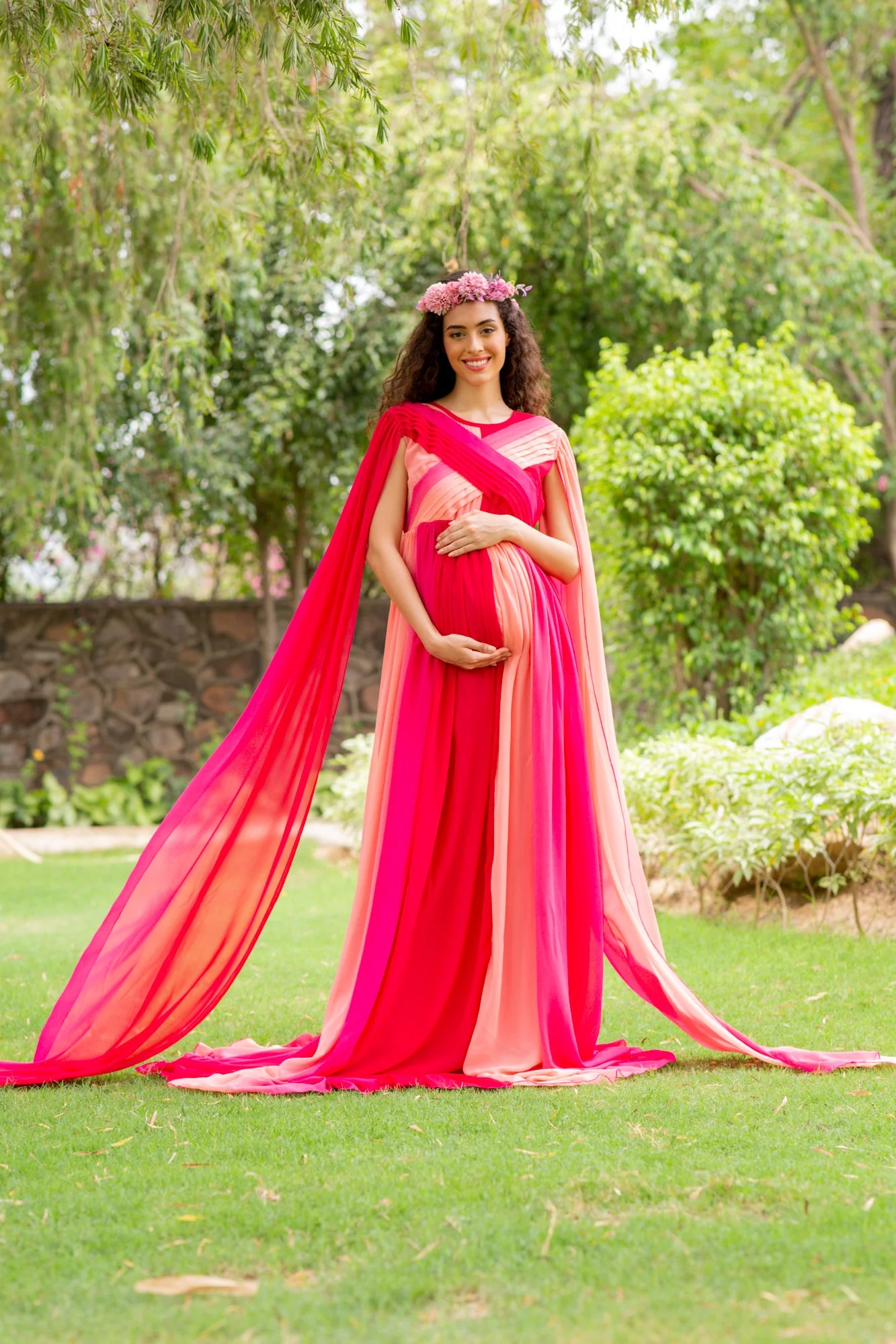 Luxe Raspberry Maternity Trail Photoshoot Gown - Chenance