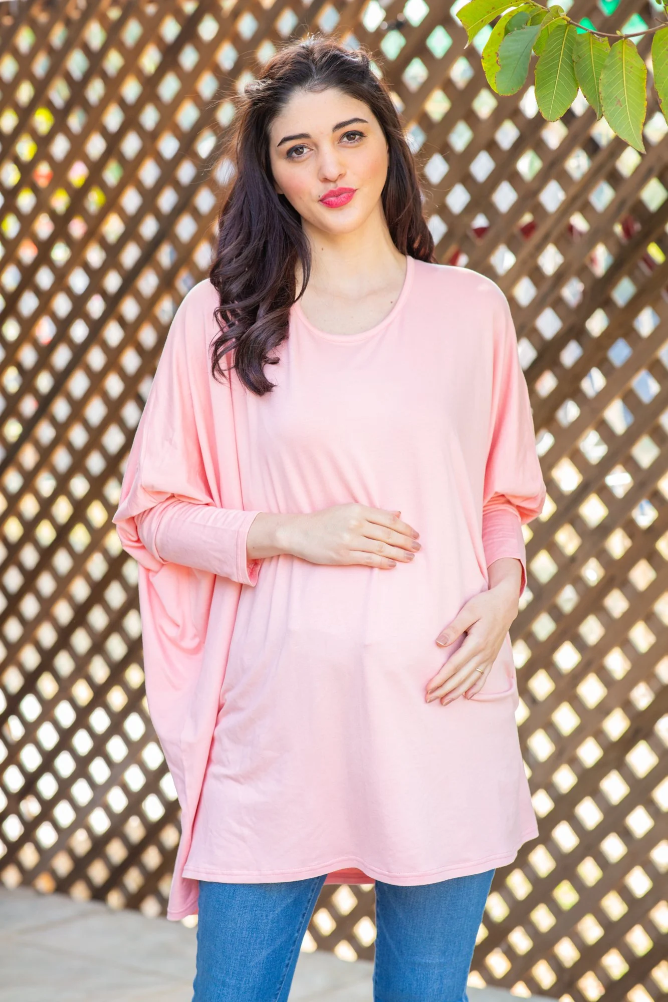Peach Stretchable Maternity Kaftan Top - Chenance