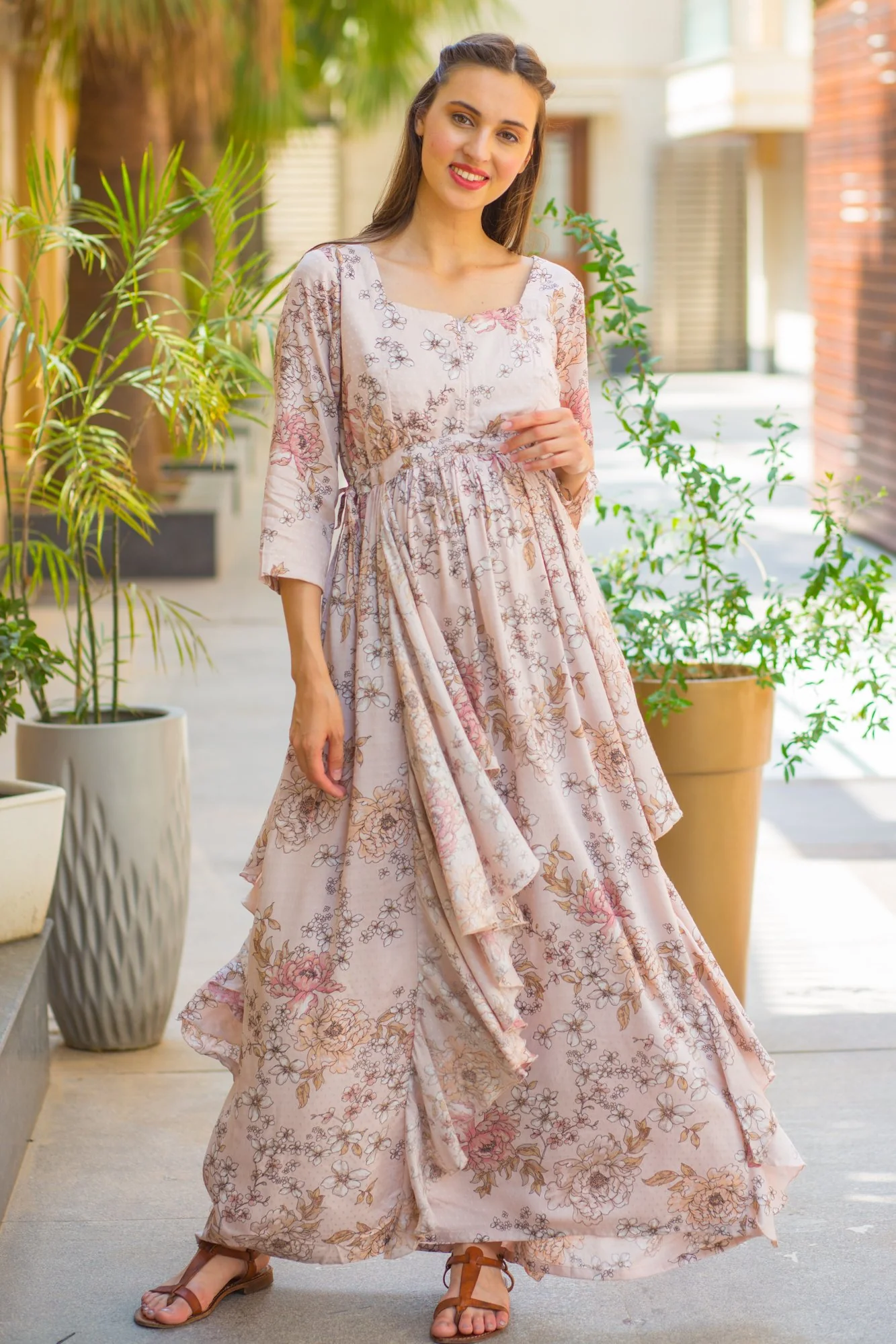 Pristine Peach Maternity & Nursing Flow Dress - Chenance
