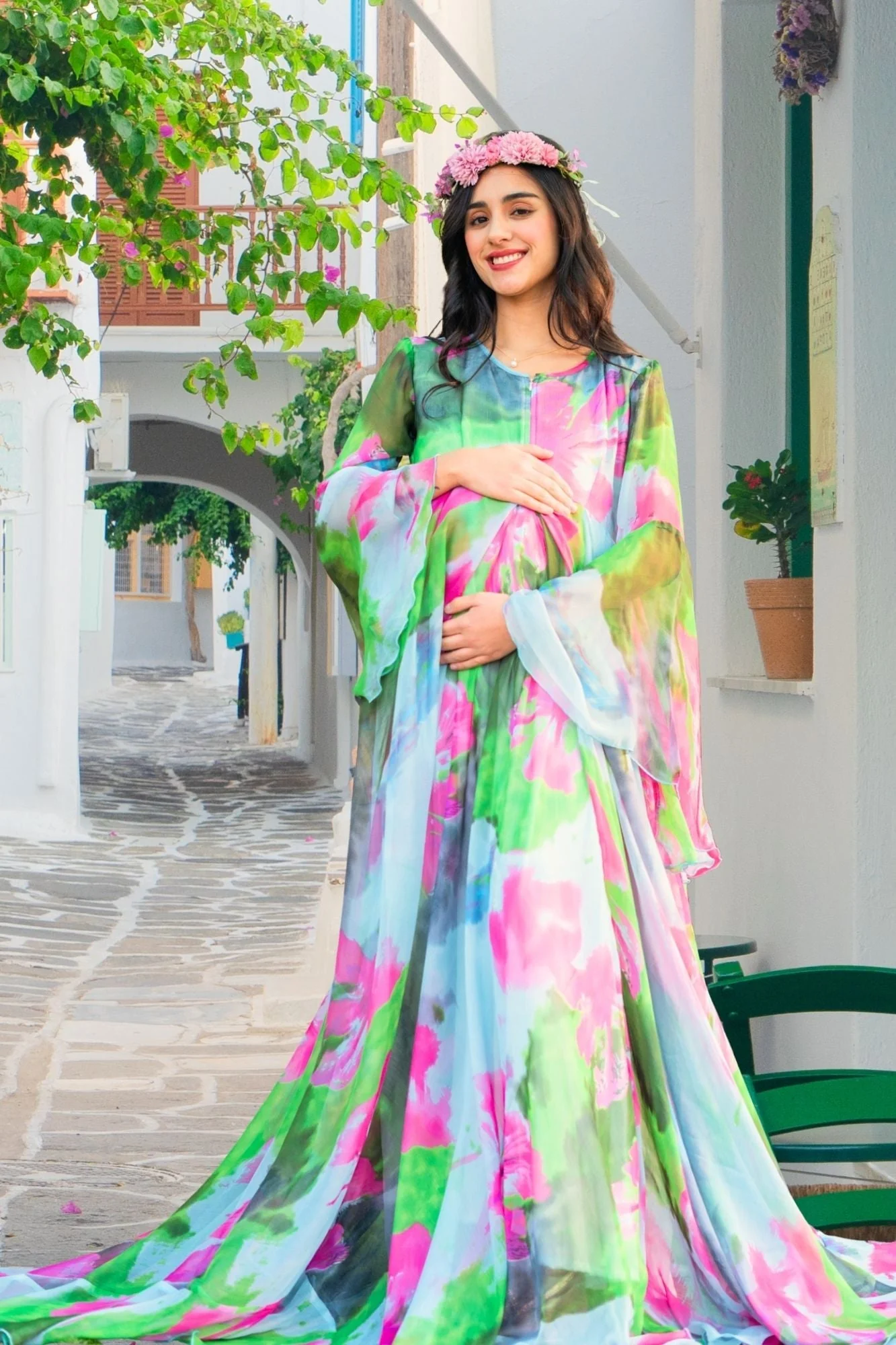 Luxe Blue Aquarium Maternity & Nursing Flair Shoot Gown - Chenance