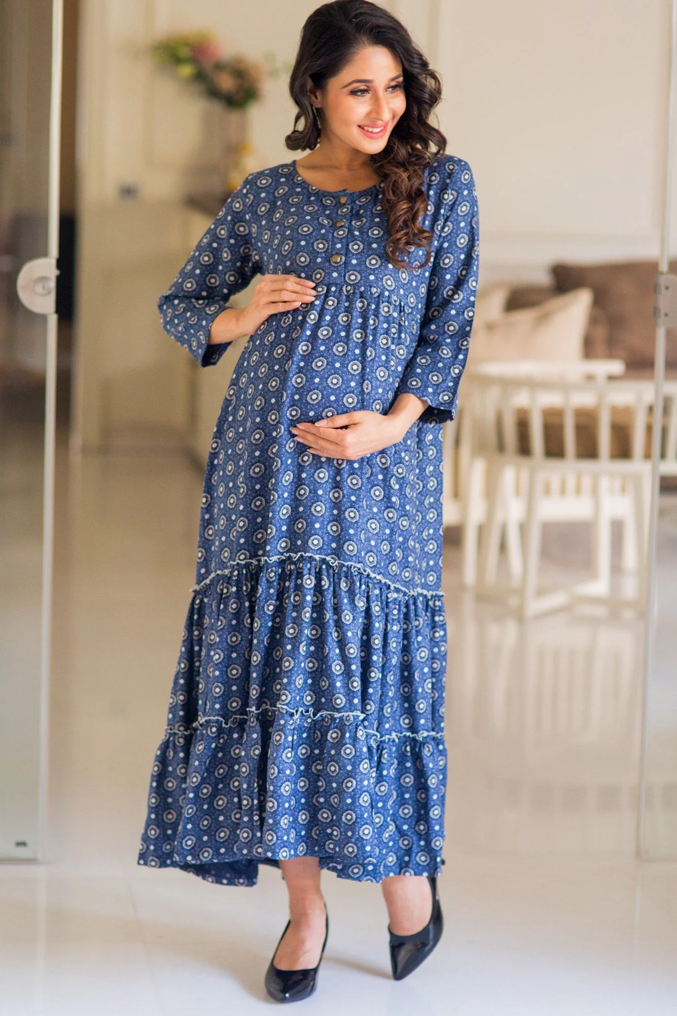Moonlight Layered Long Maternity and Nursing Kurta Dress - Chenance