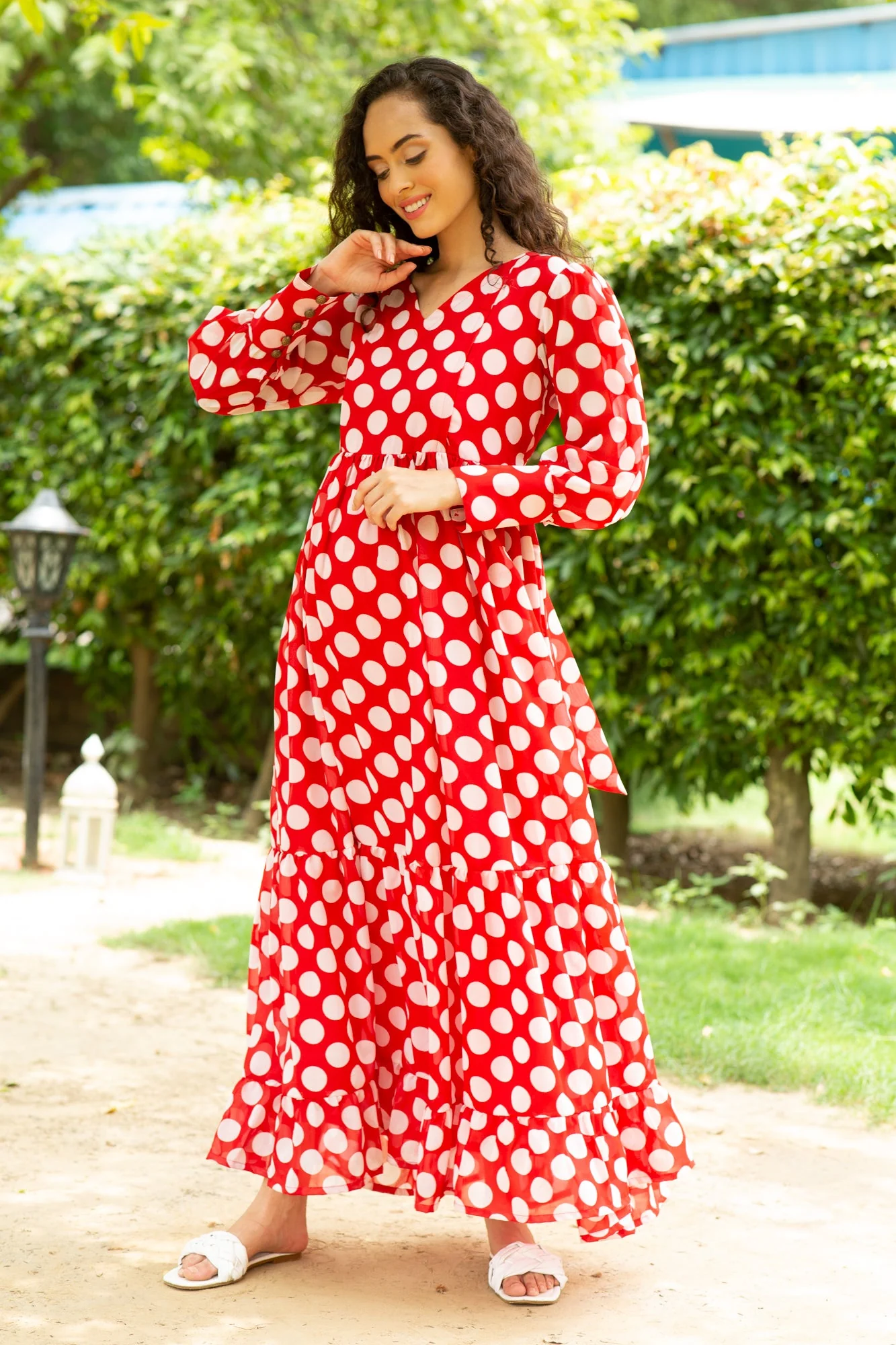 Playful Red Polka Maternity & Nursing Dress - Chenance