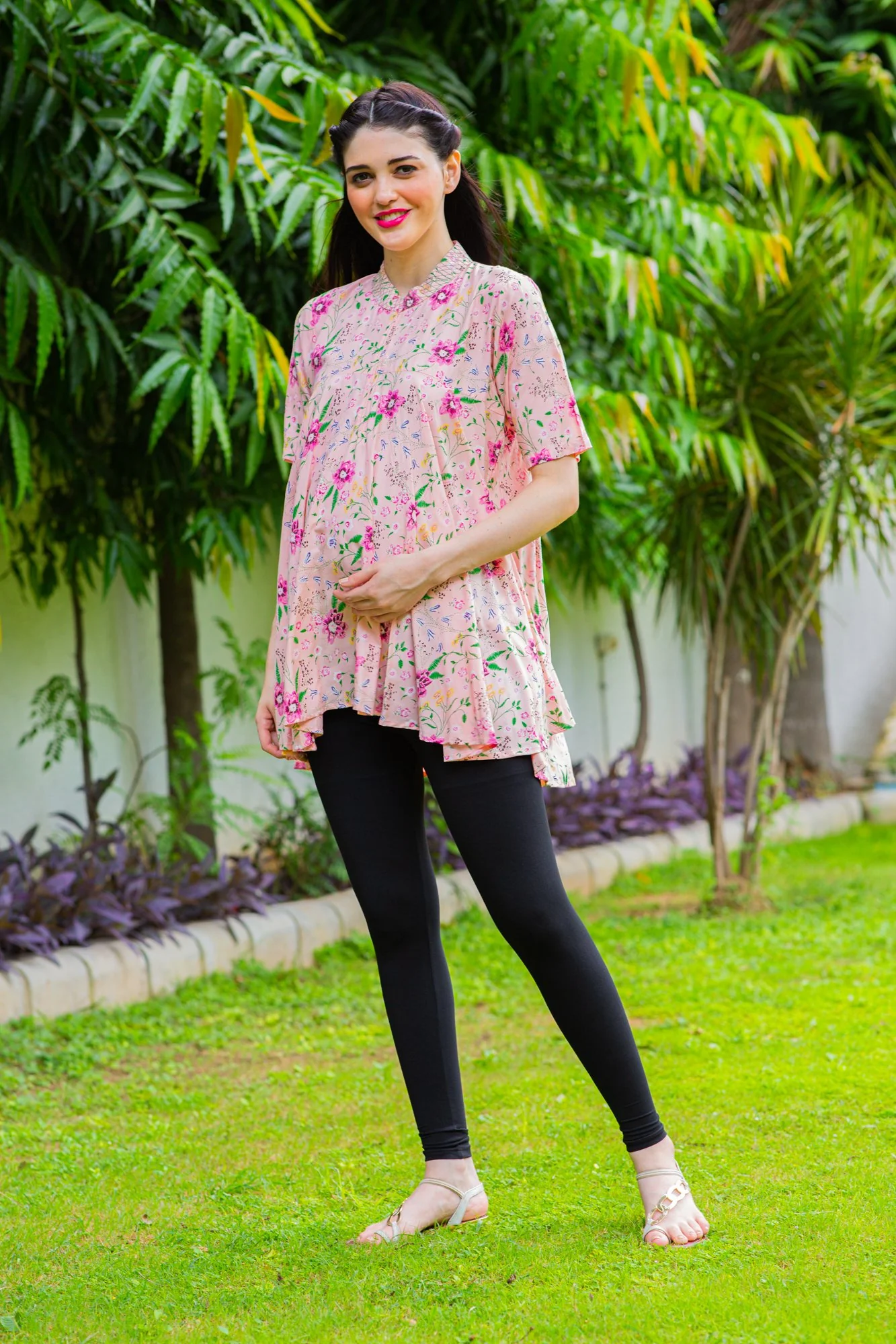 Peachy Pink Maternity & Nursing Flair Top - Chenance