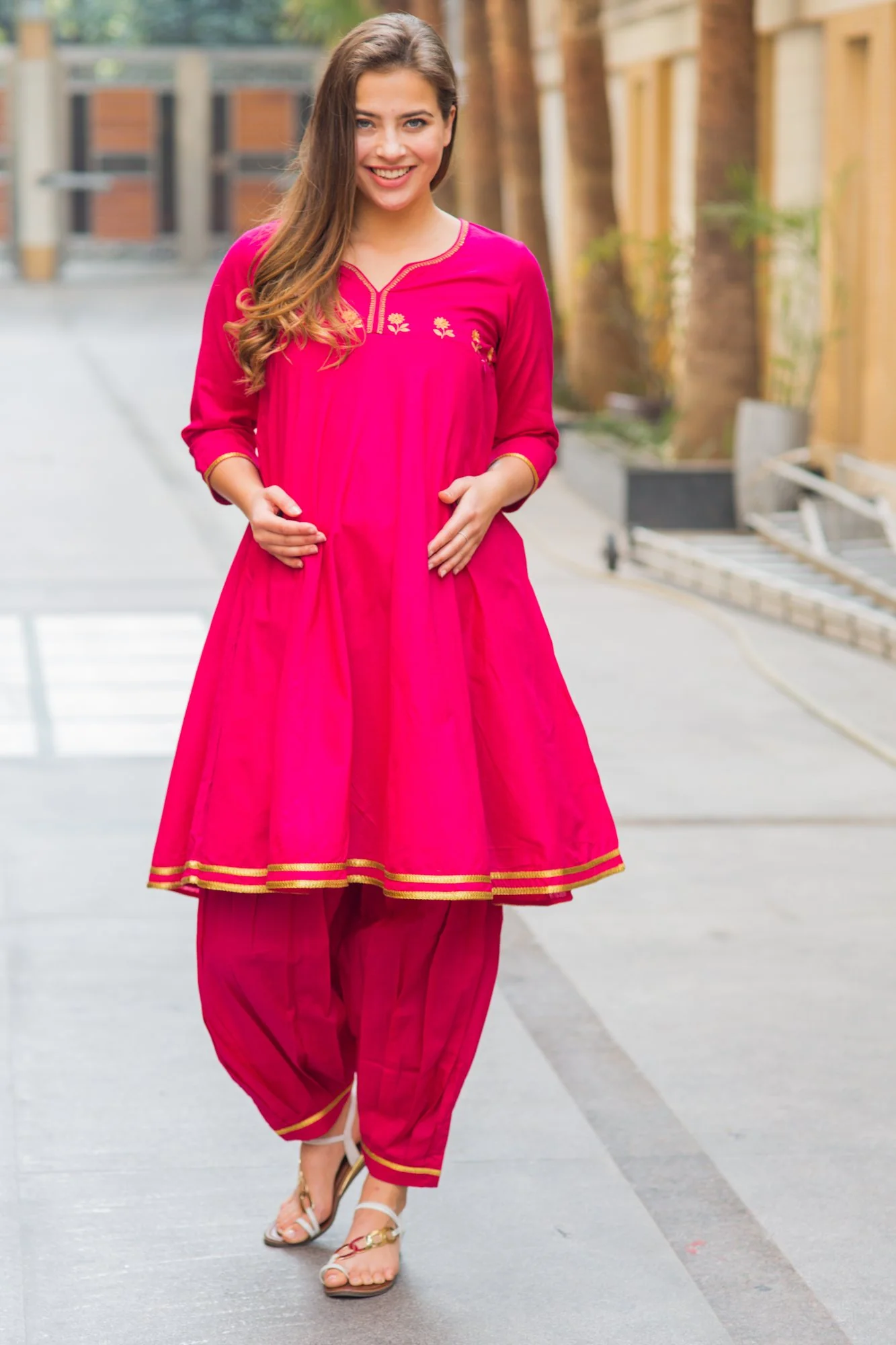 Premium Fuchsia Maternity & Nursing Kurta With Pleated Salwar (2 pc) - Chenance