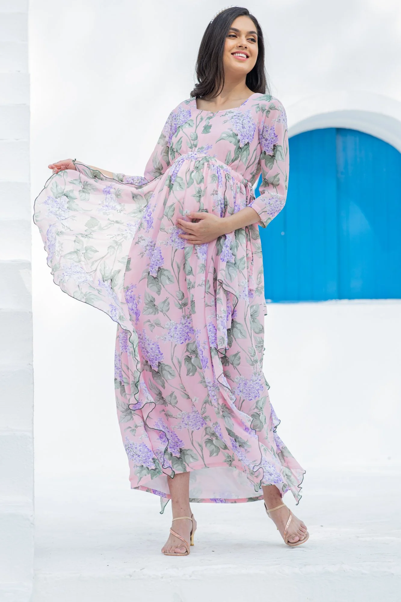 Serene Blossom Maternity & Nursing Flow Dress - Chenance