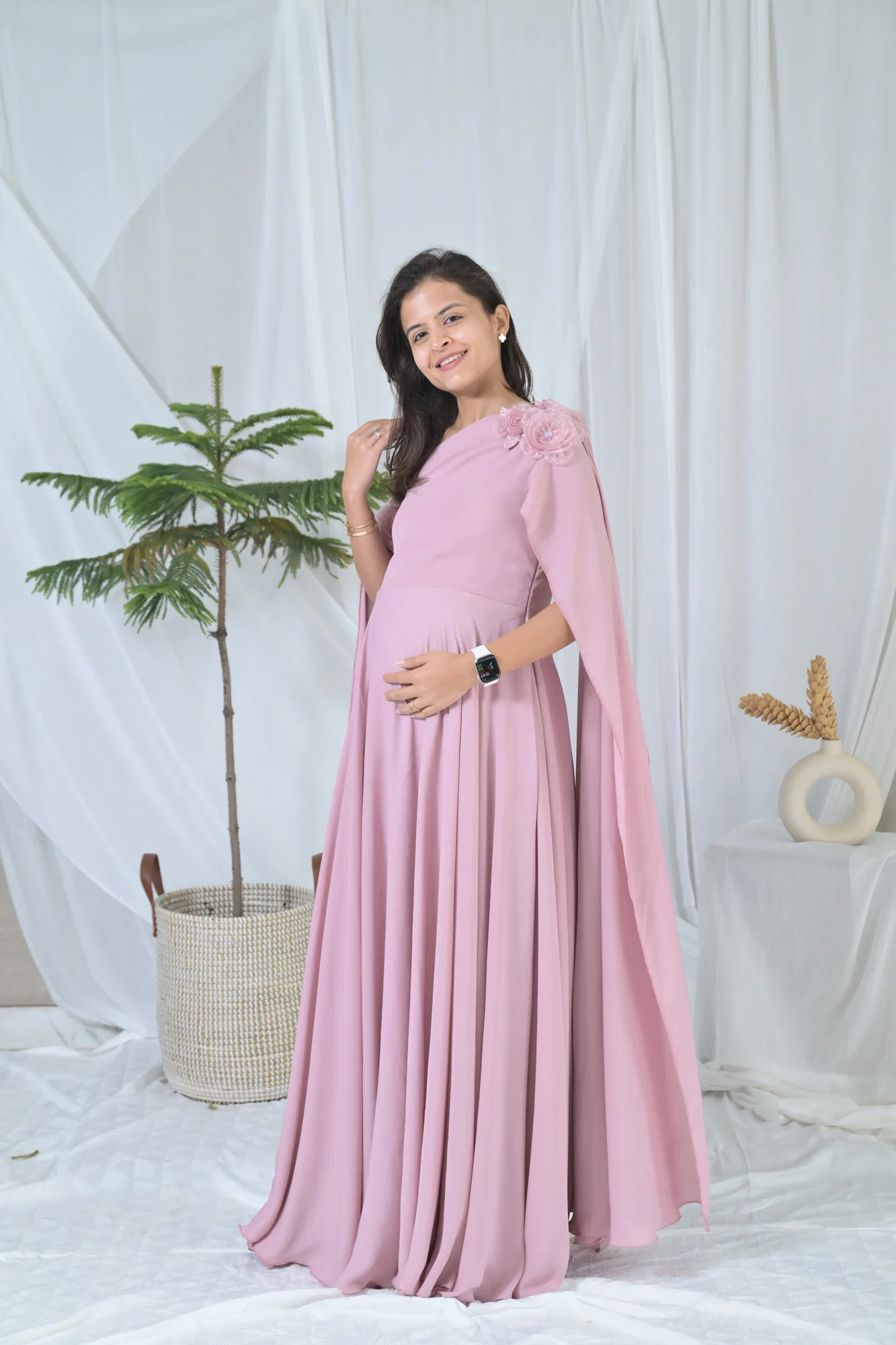 Luxe Rosewood Pink Maternity Satin Gown - Chenance