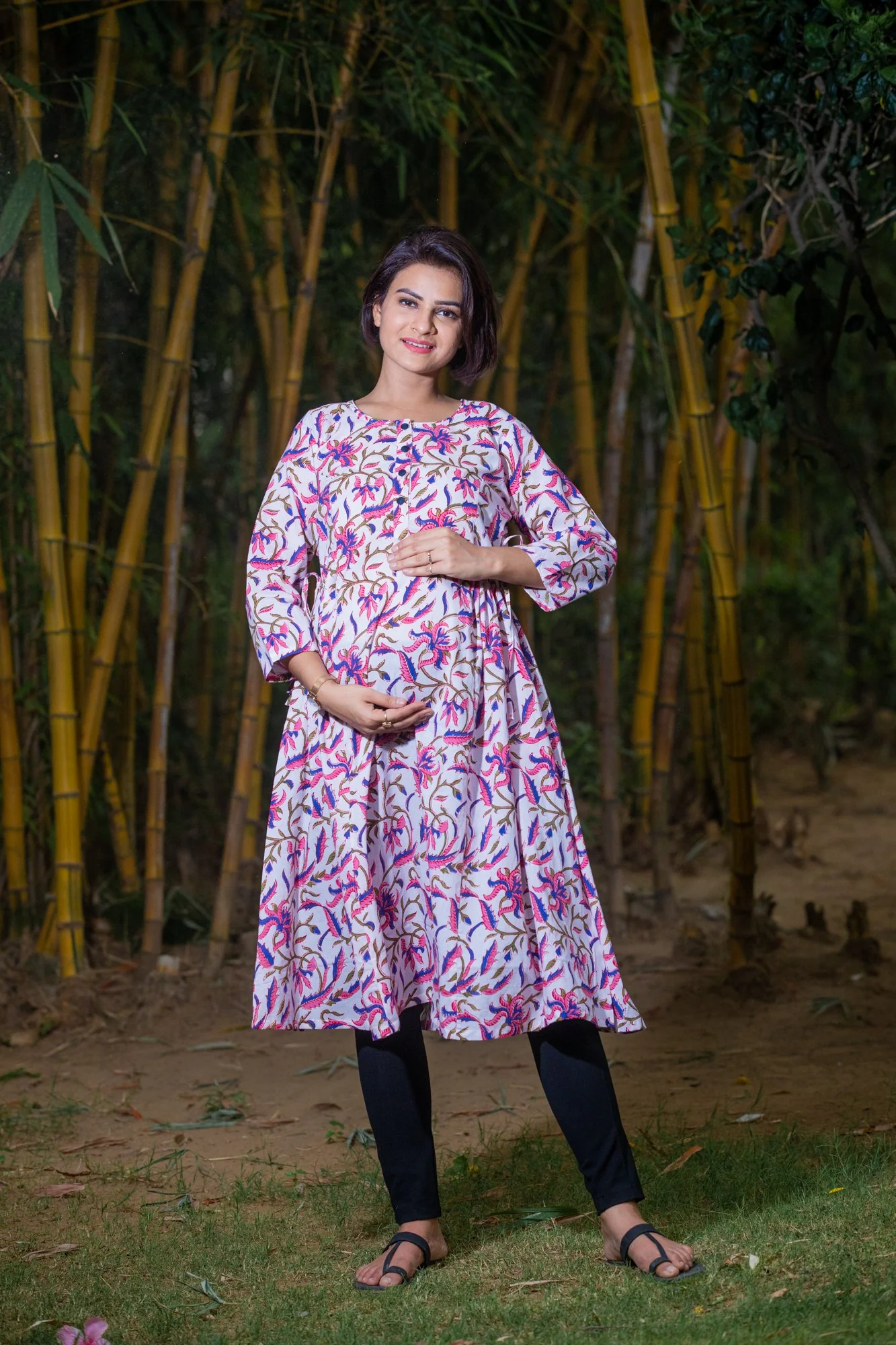Salmon Floral Maternity & Nursing Kurta - Chenance