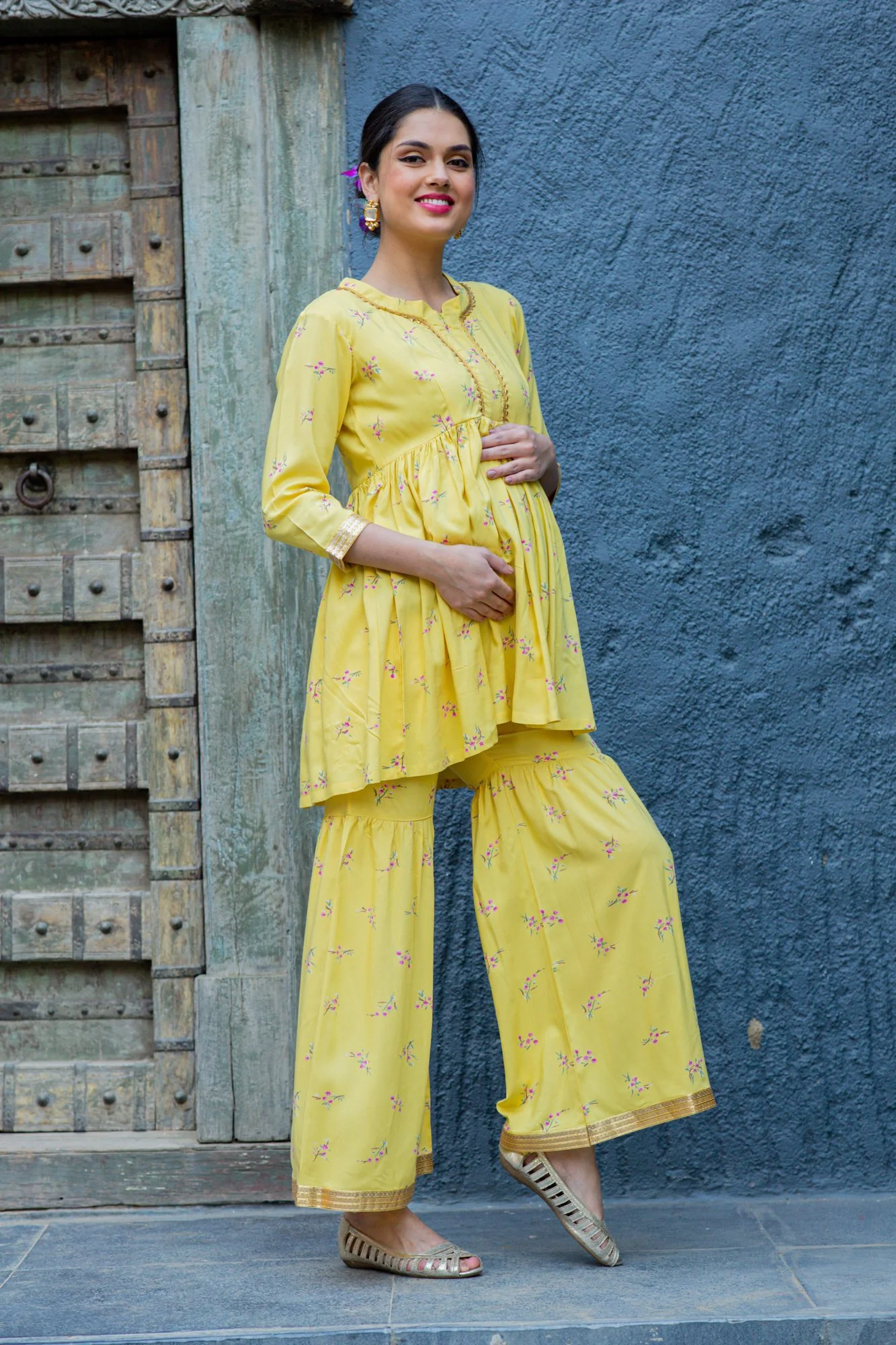 Premium Classic Sunshine Floral Maternity & Nursing Suit (2 pc) - Chenance