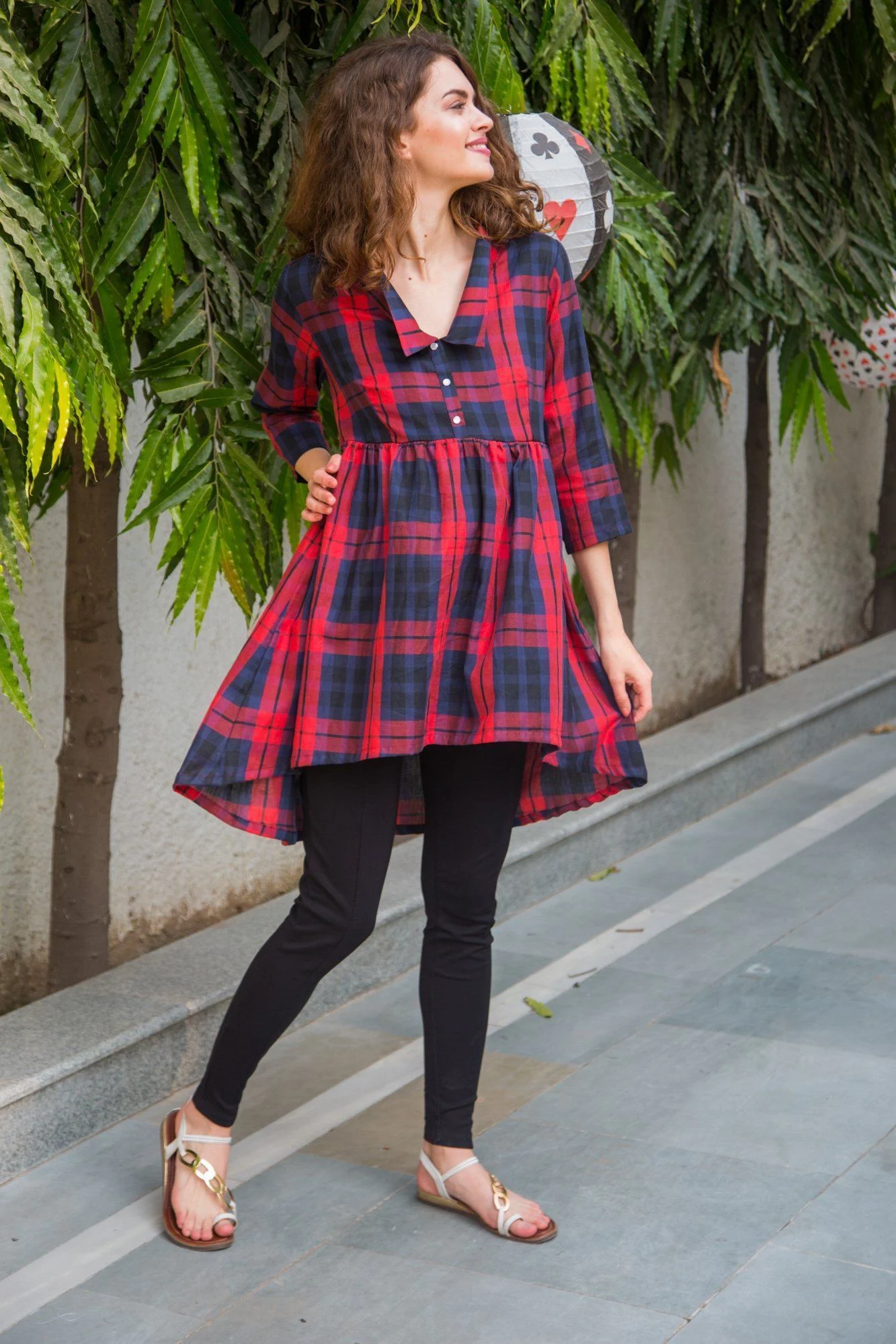 Scarlet Plaid Gathered  Maternity & Nursing Top - Chenance