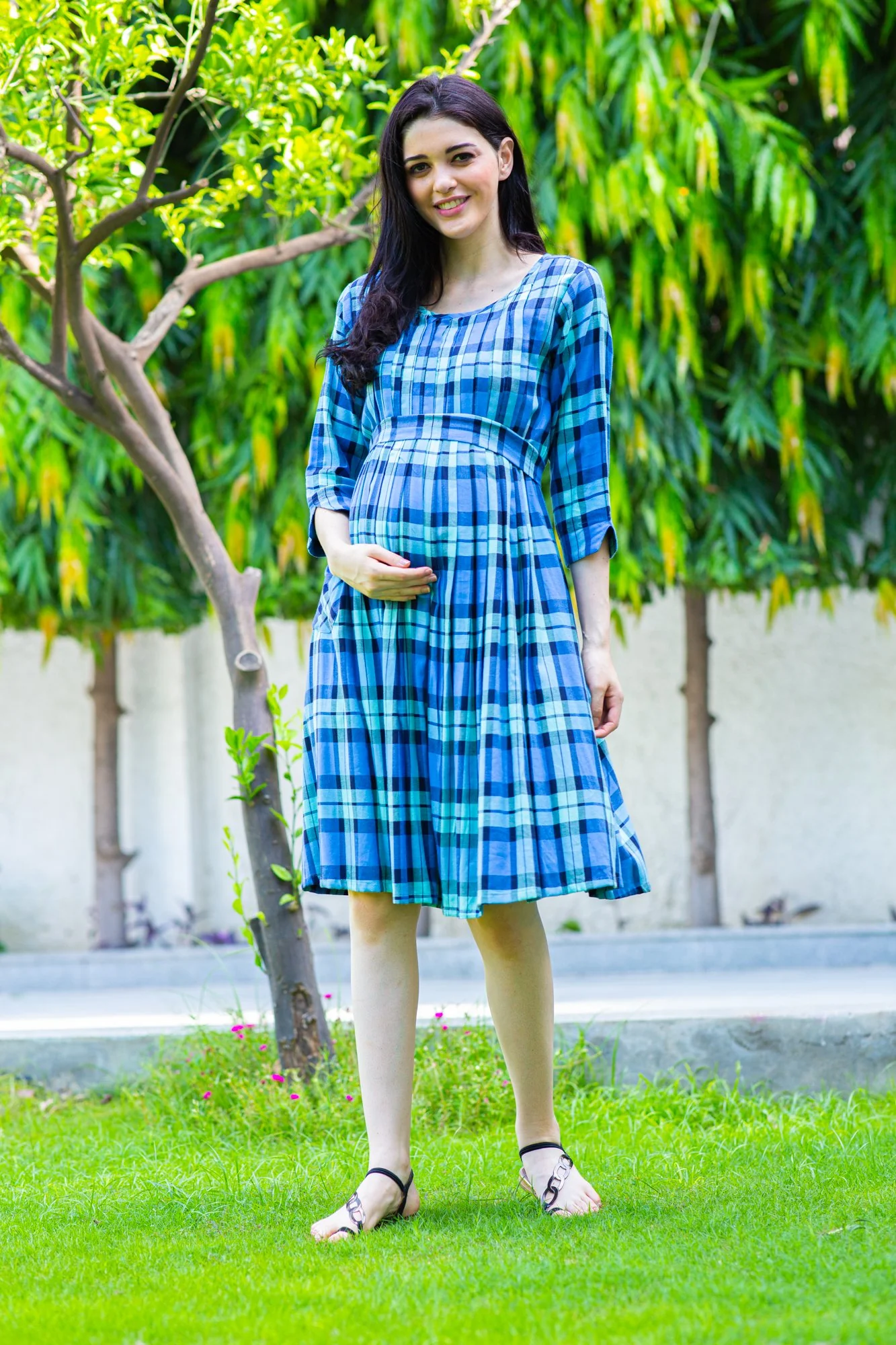 Ocean Blue Pintucks Nursing Dress - Chenance