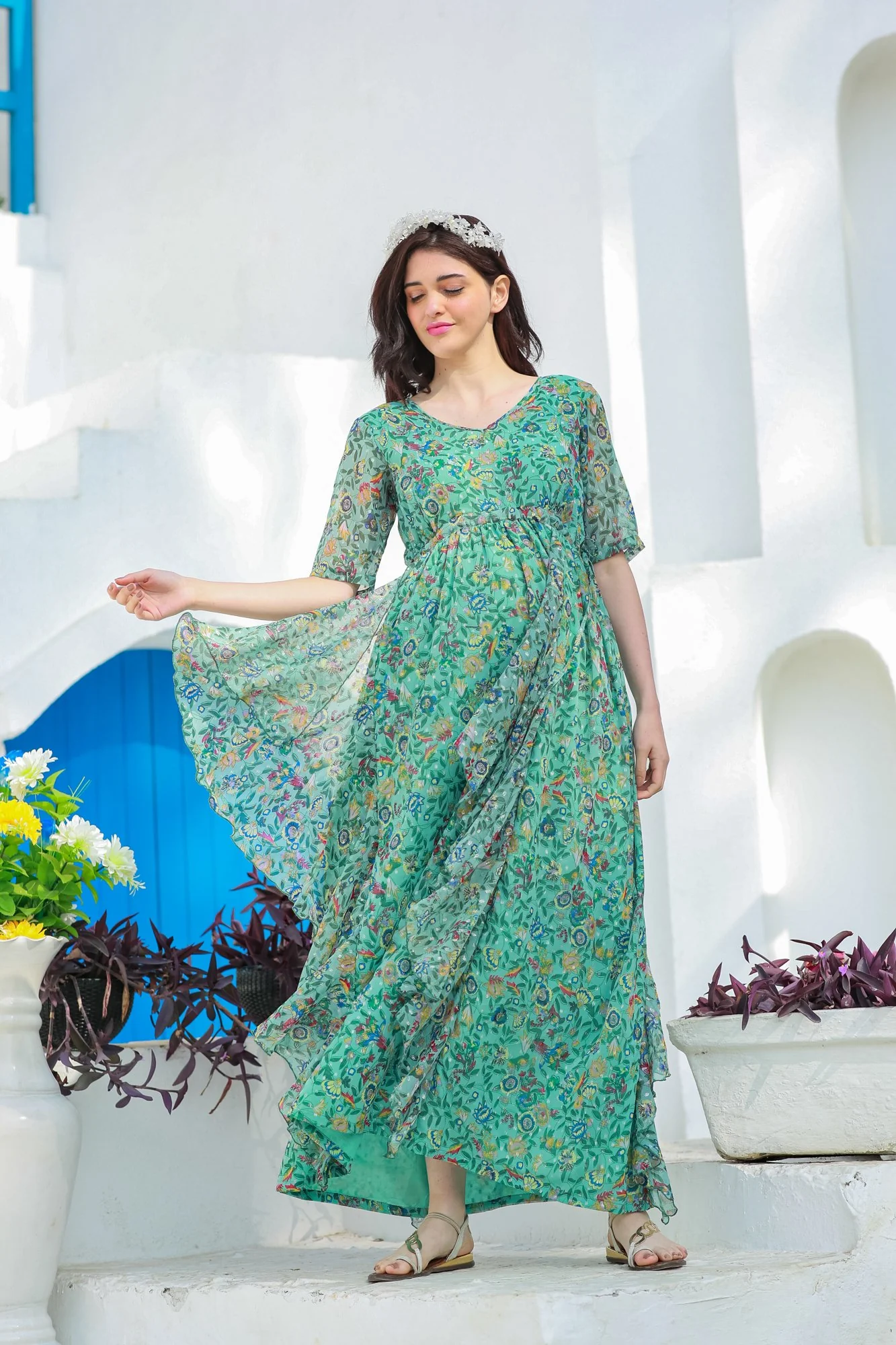 Mint Sage Paisley Maternity Flow Dress - Chenance