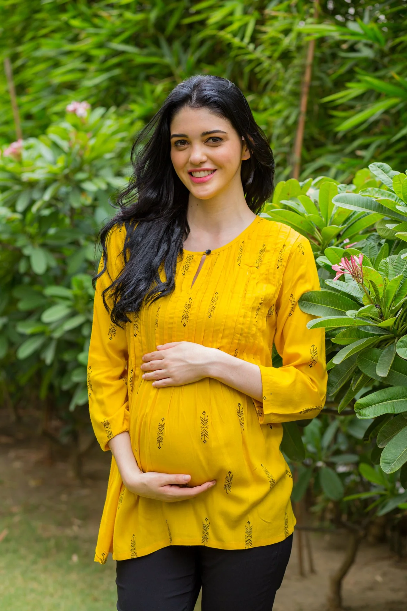 Yellow Printed Maternity & Nursing Concealed Zip Top - Chenance