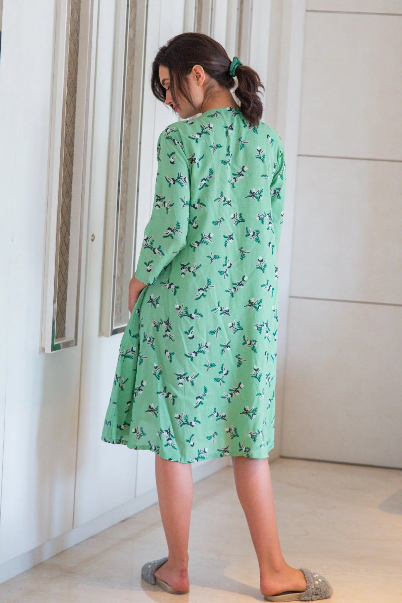 Botanical Mint Maternity & Nursing Night Dress - Chenance