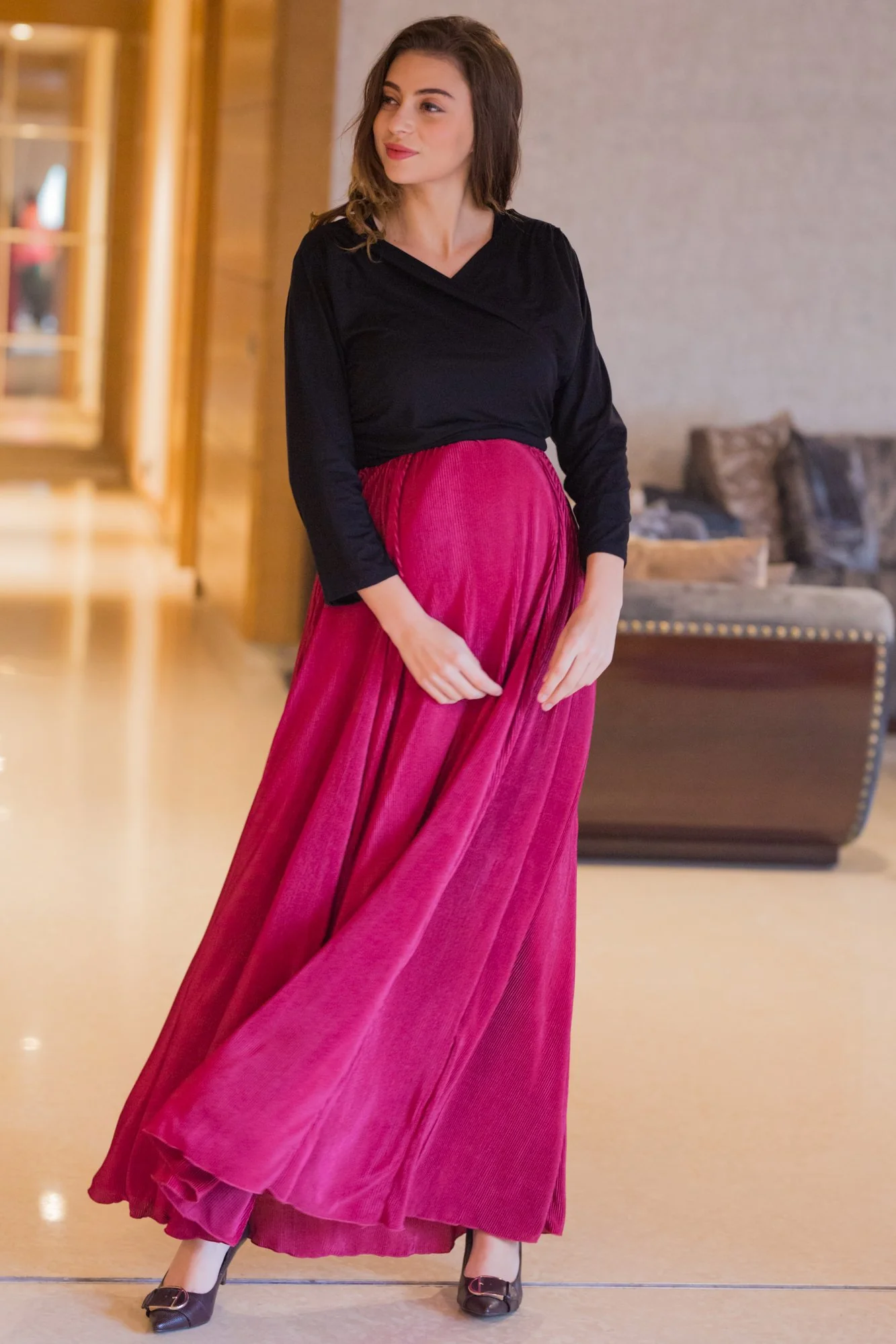 Luxe Rose Pleated & Nursing Wrap Dress - Chenance