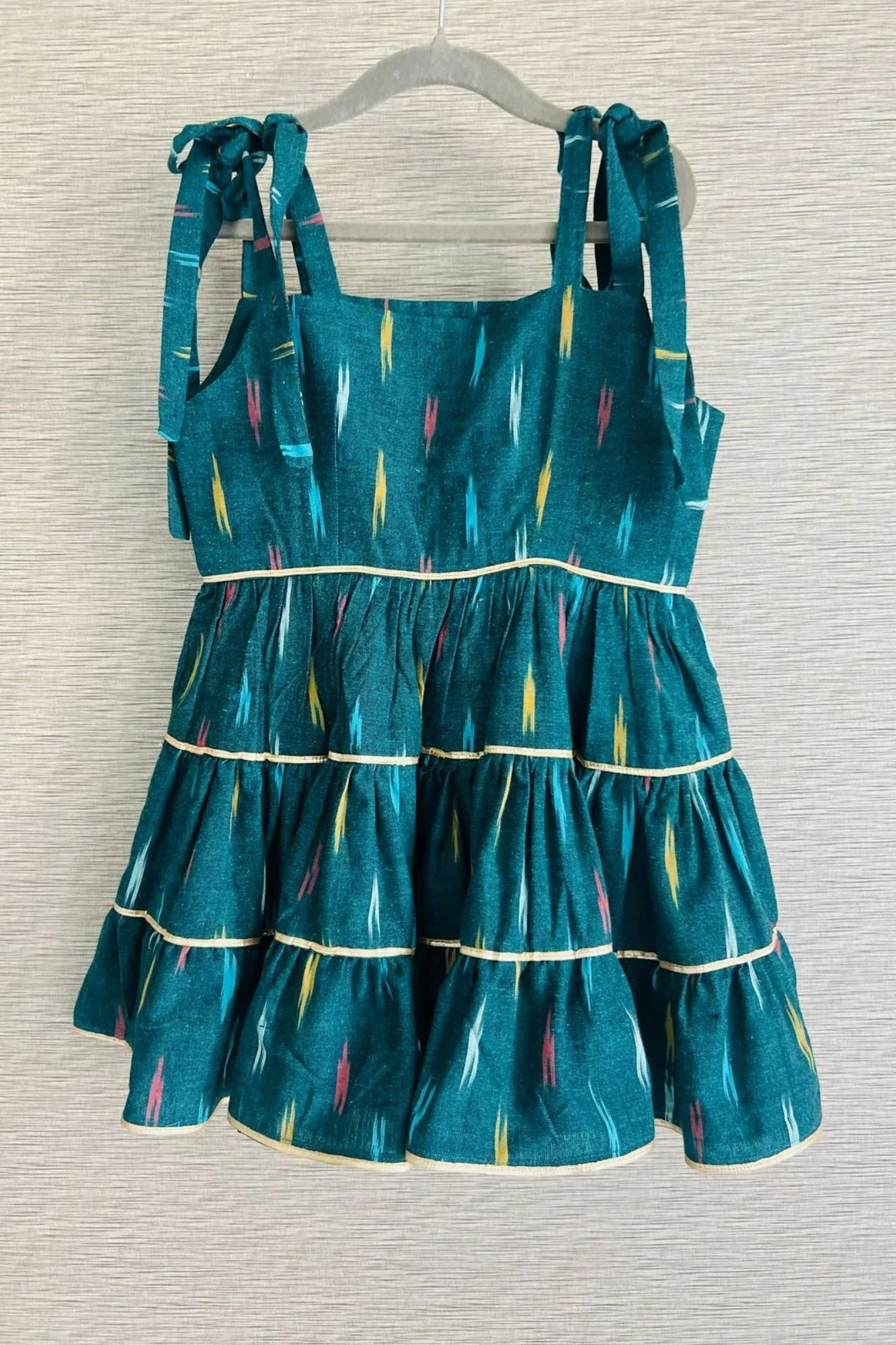 Pretty Emerald Ikat Layered Dress - Chenance
