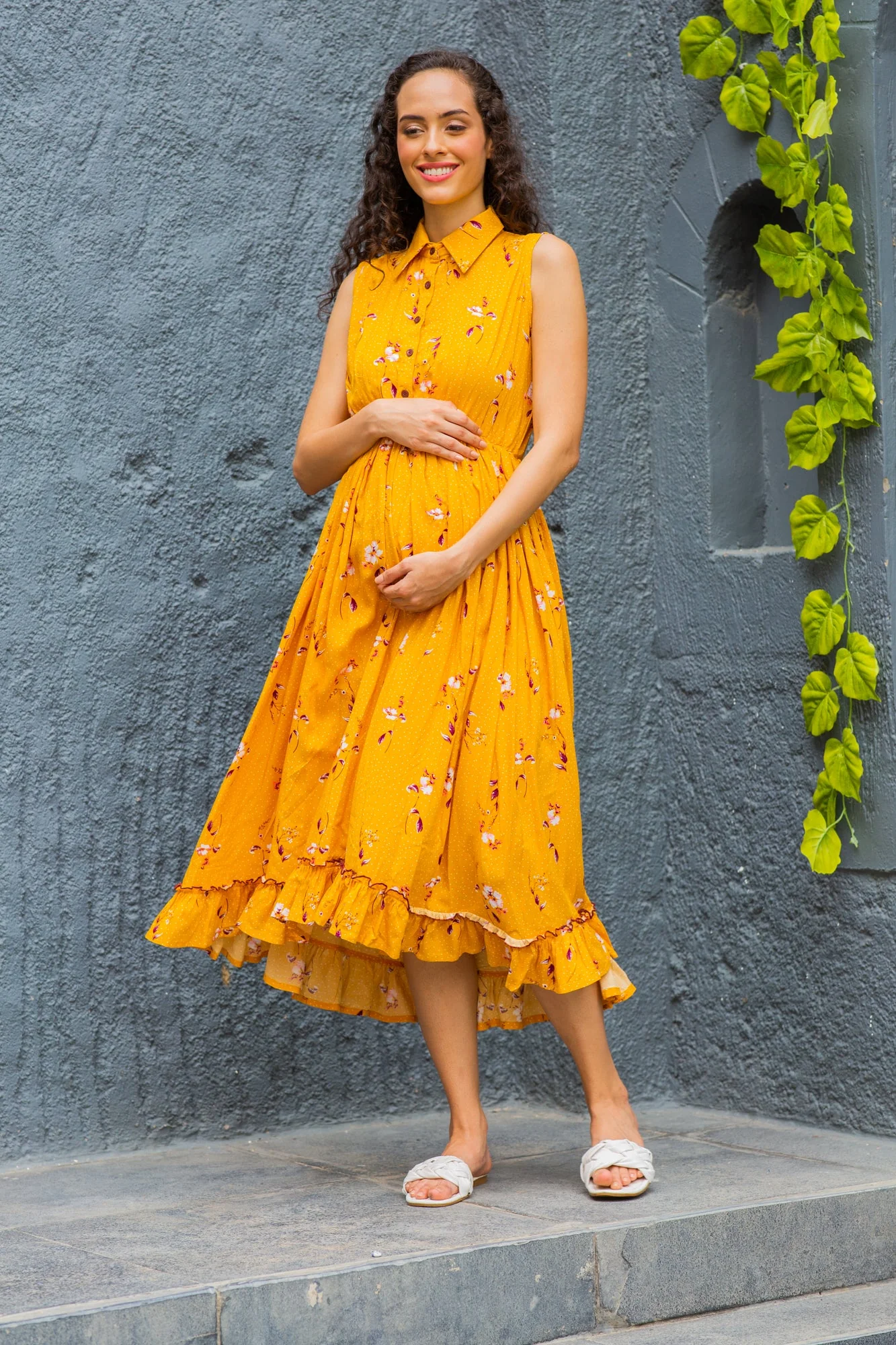 Adorable Marigold Maternity & Nursing Frill Dress - Chenance