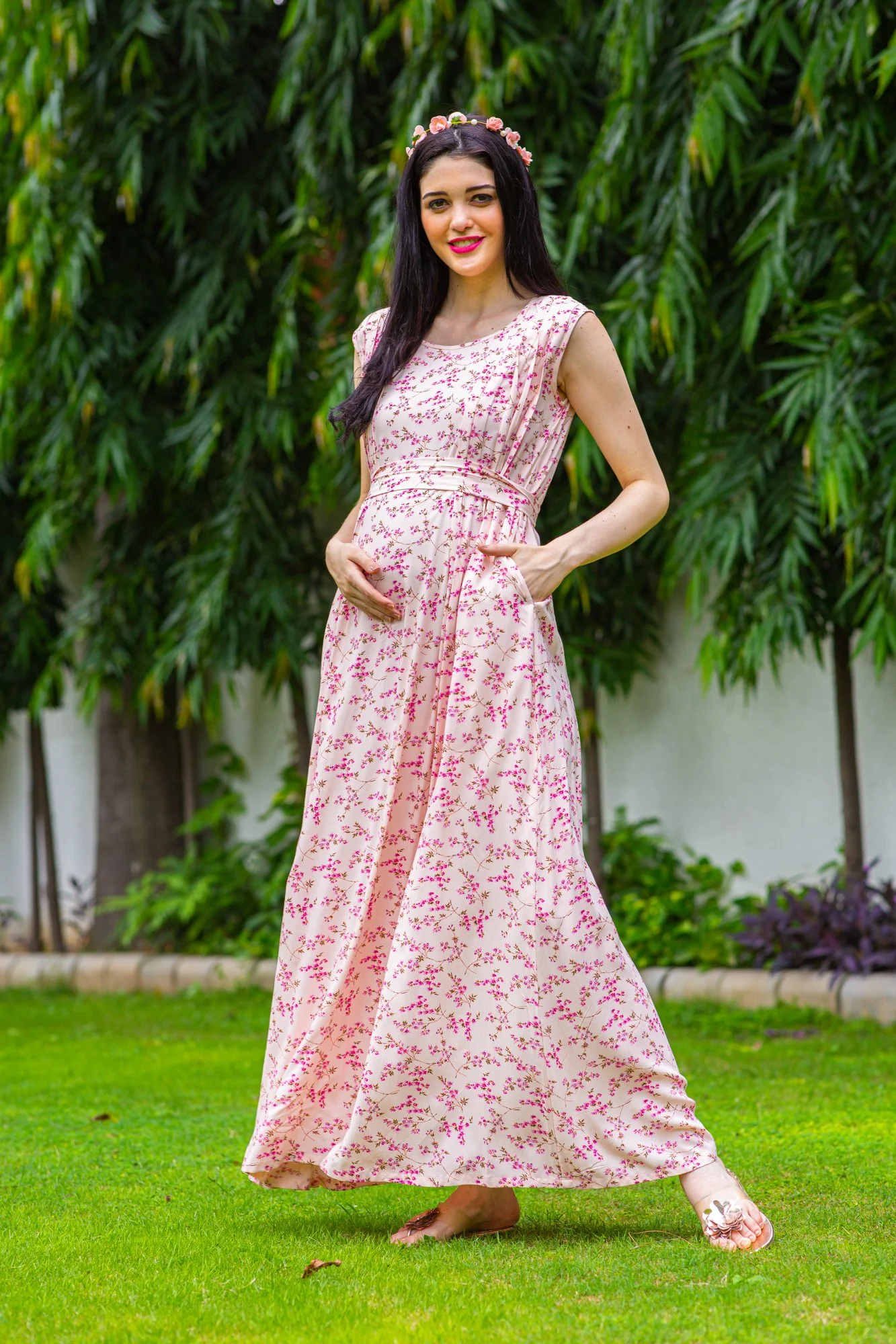 Toffee Pink Concealed Zips Maternity & Nursing Dress - Chenance