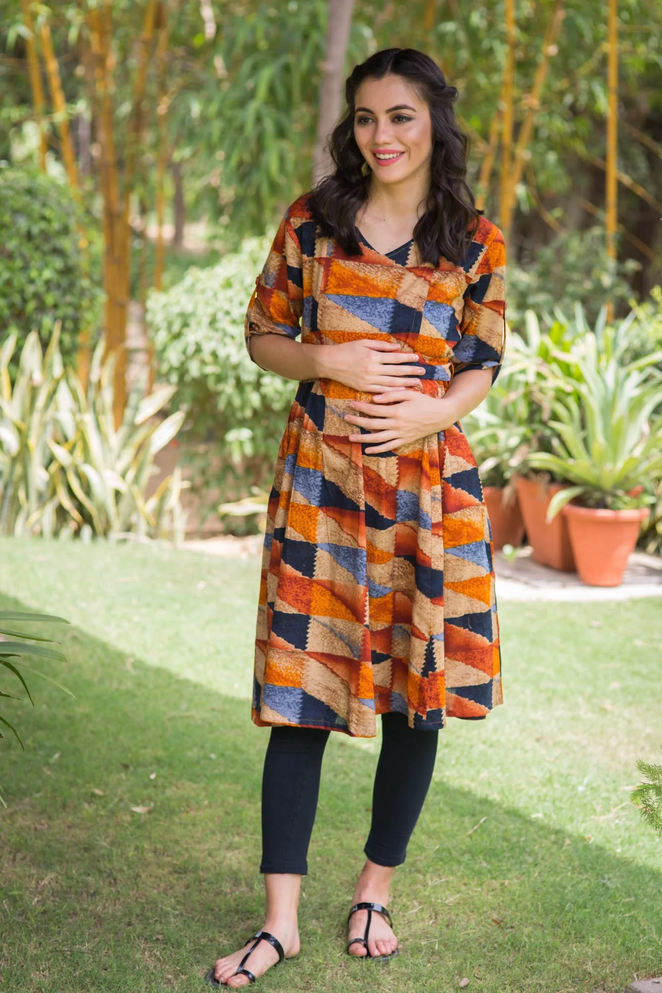 Marigold Abstract Maternity & Nursing Kurta Dress - Chenance