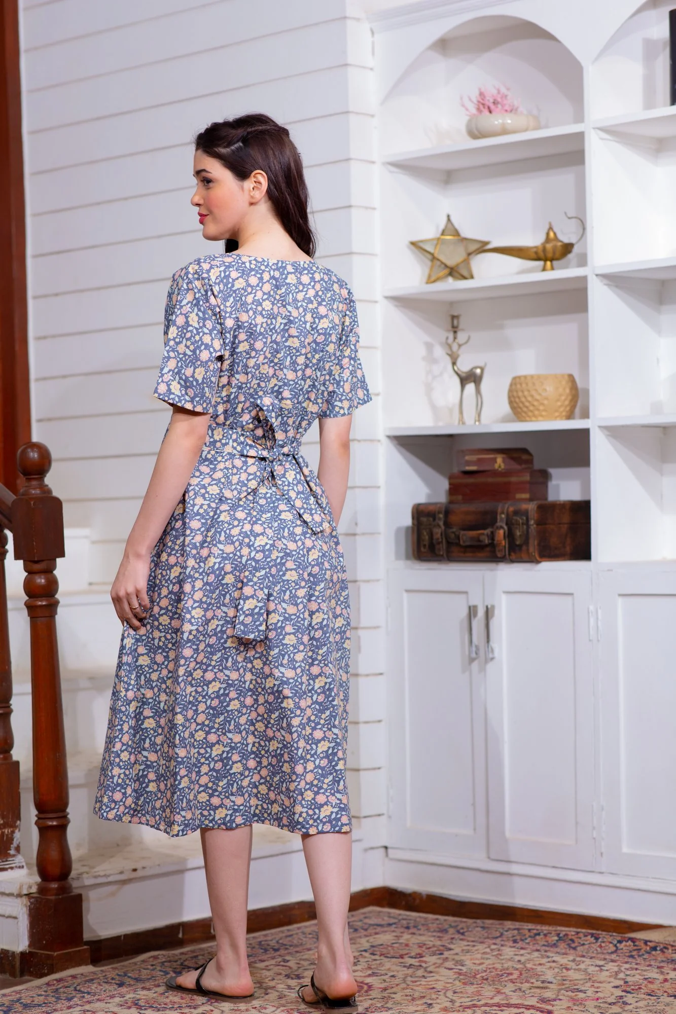 Misty Floral Shoulder Snap Maternity & Nursing Dress / Delivery Gown/ Night Dress - Chenance