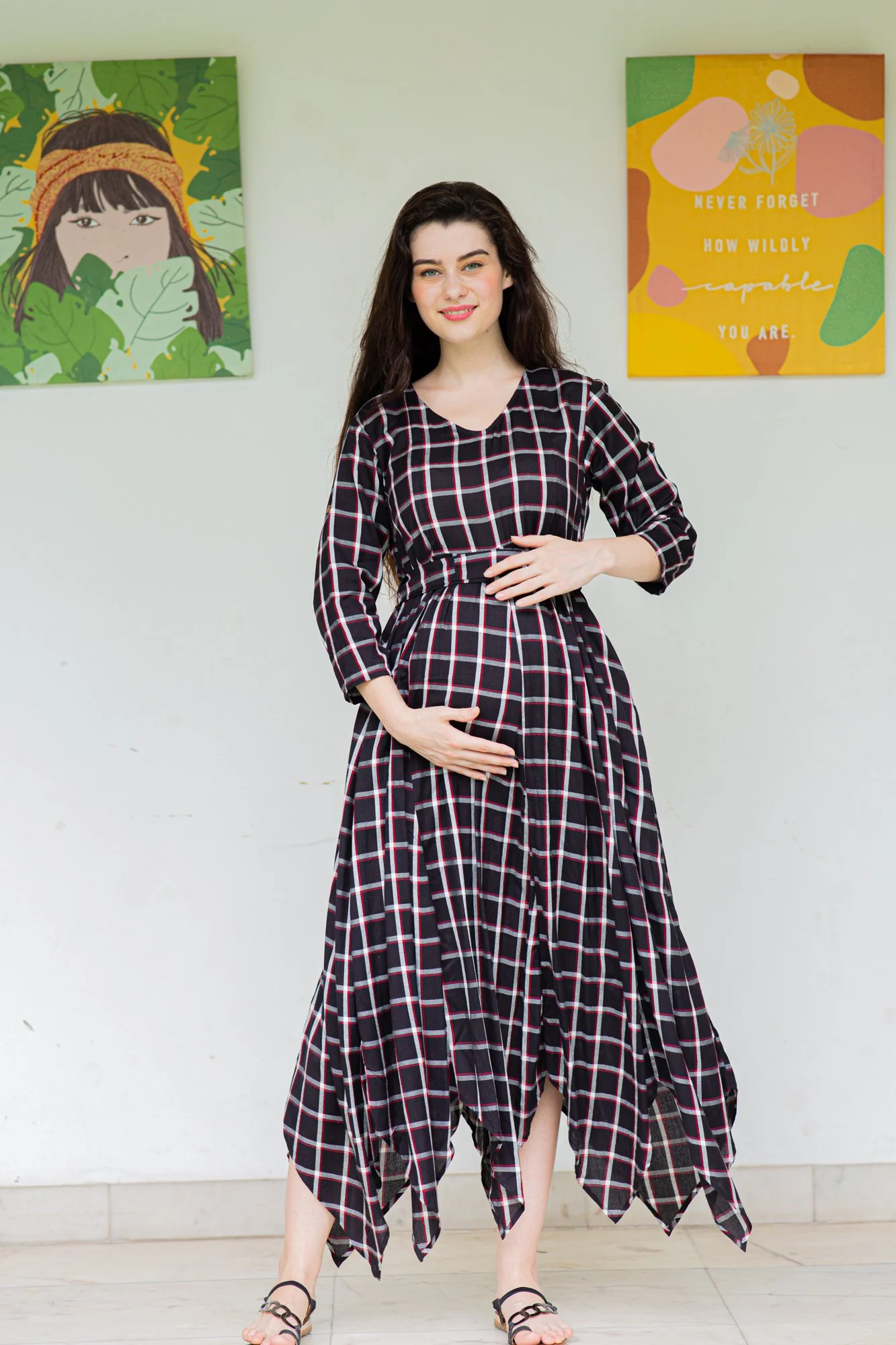 Victorian Plaid Maternity & Nursing Maxi - Chenance