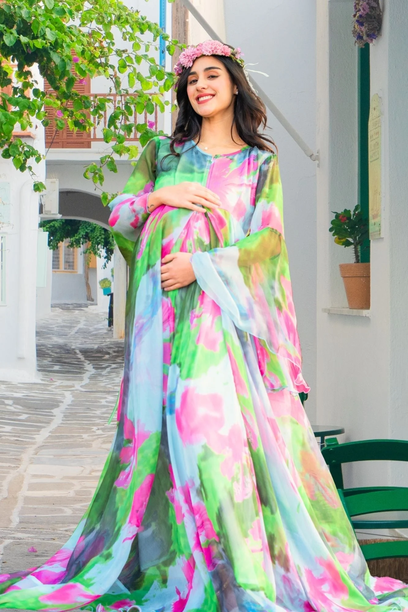 Luxe Blue Aquarium Maternity & Nursing Flair Shoot Gown - Chenance