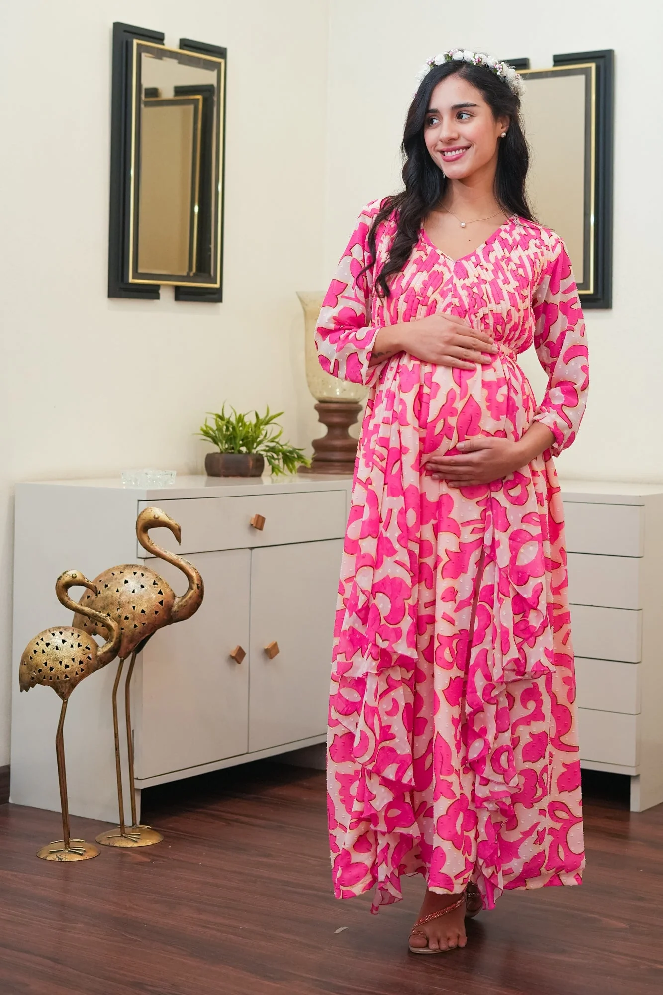 Lovable Baby Pink Maternity & Nursing Pintucks Flow Dress - Chenance