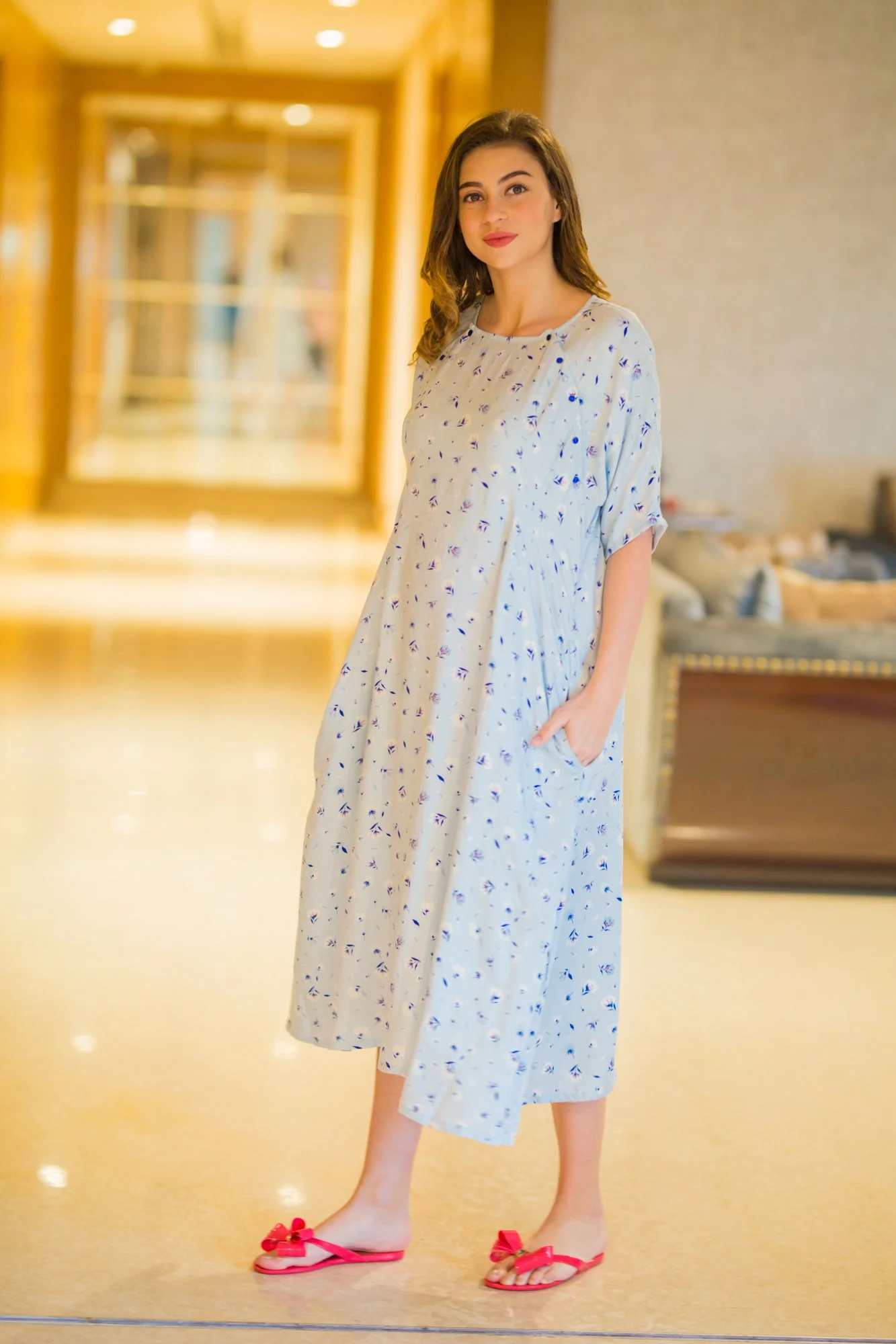 Cozy Shoulder Snap Maternity & Nursing Dress / Delivery Gown/ Night Dress - Chenance