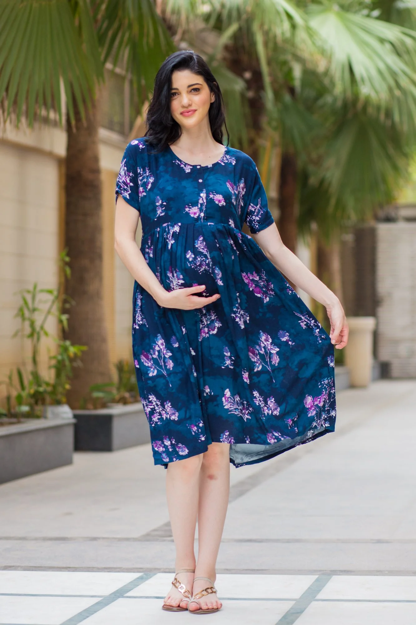Emerald Washed Cotton Maternity & Nursing Dress - Chenance