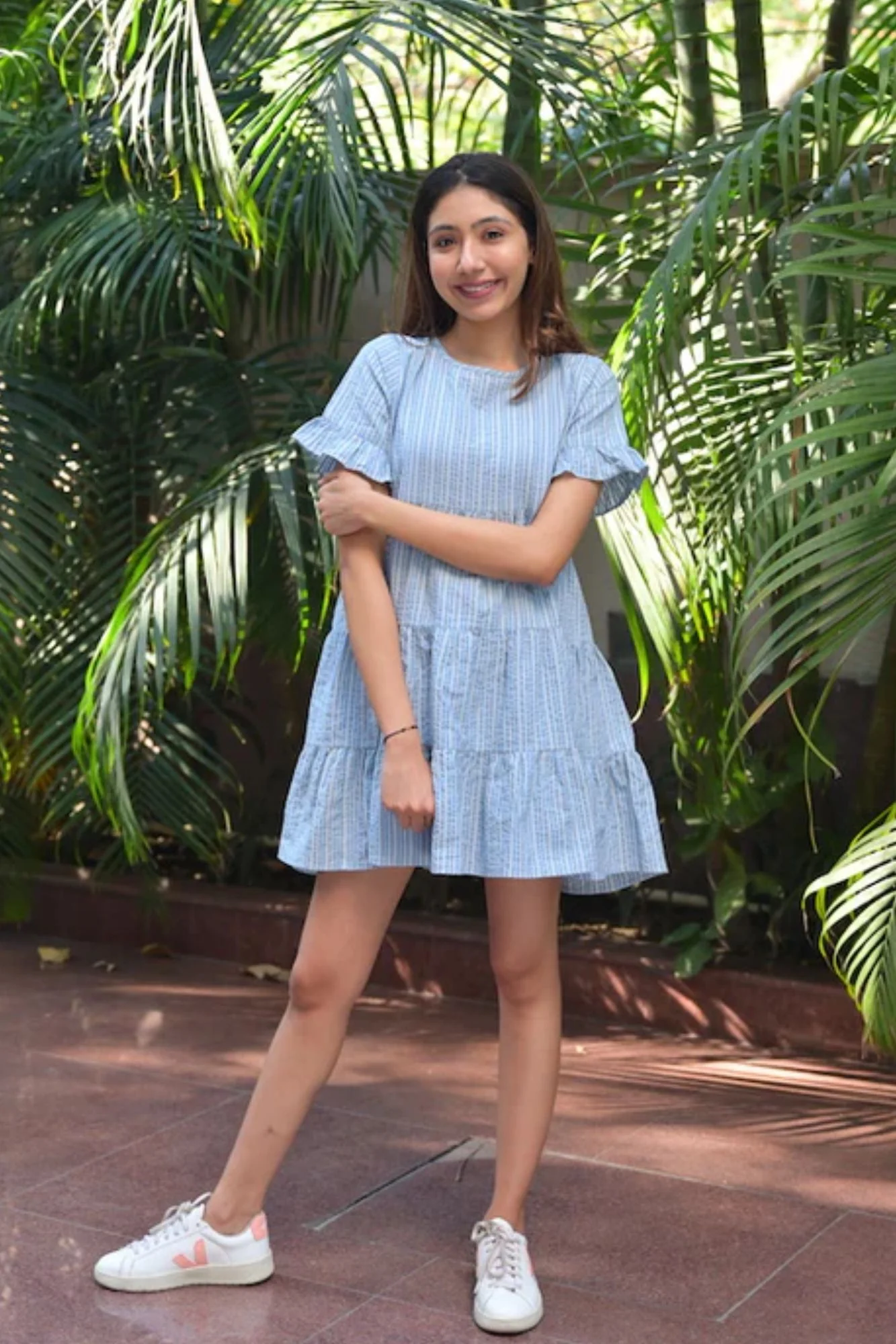 Blue Striped Maternity Tiered Dress - Chenance