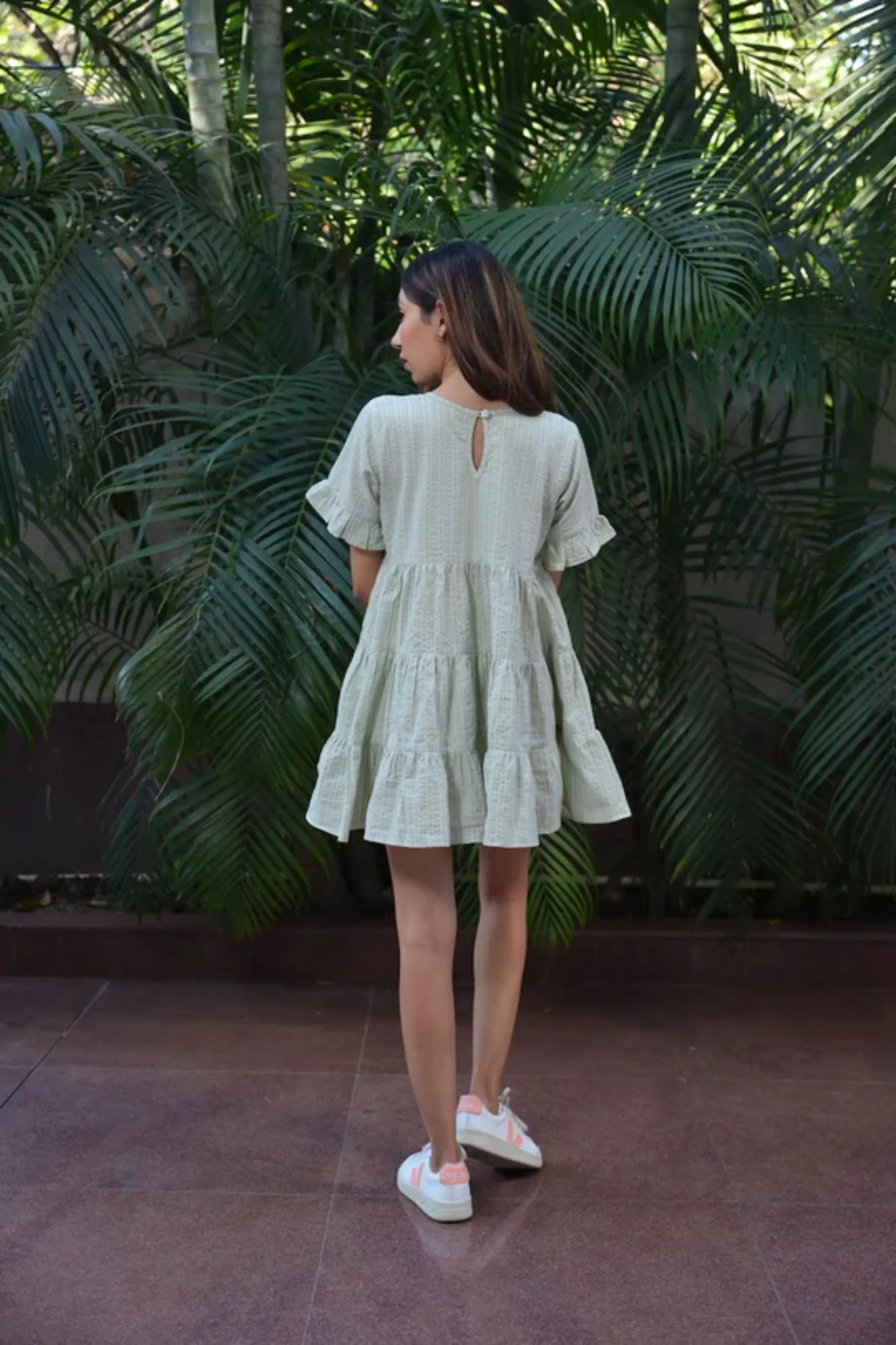 Green Striped Maternity Tiered Dress - Chenance