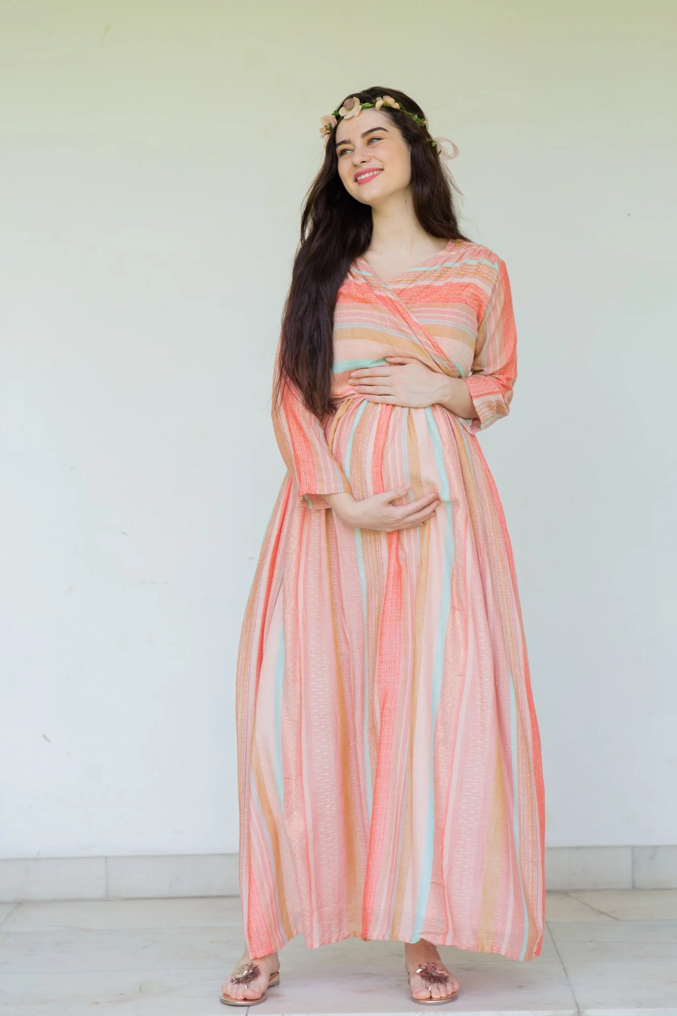 Striped Berry Maternity & Nursing Wrap Dress - Chenance