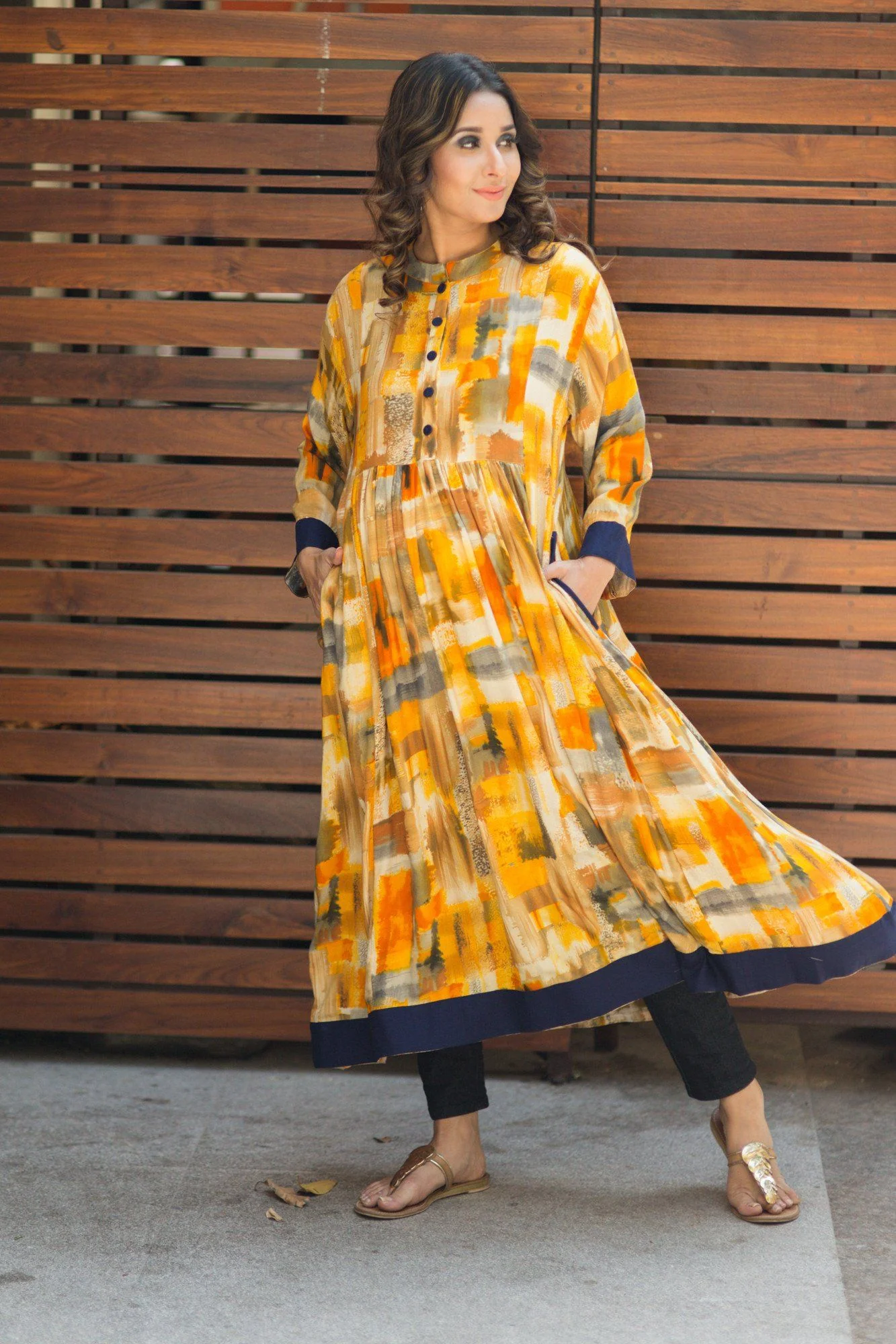 Vibrant Abstract Yellow Nursing Kurta - Chenance