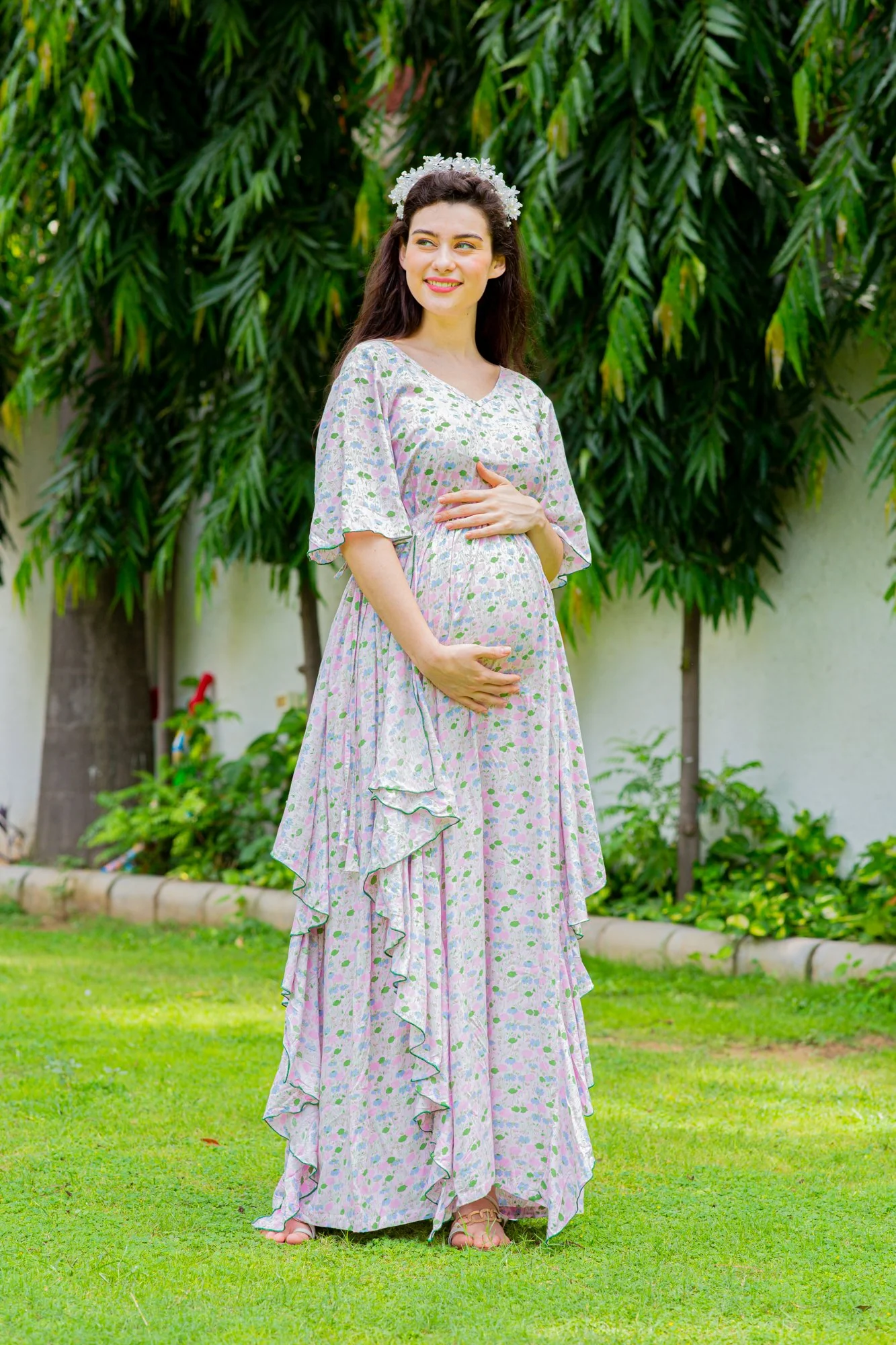 Soothing Pastel Floral Maternity Flow Dress - Chenance